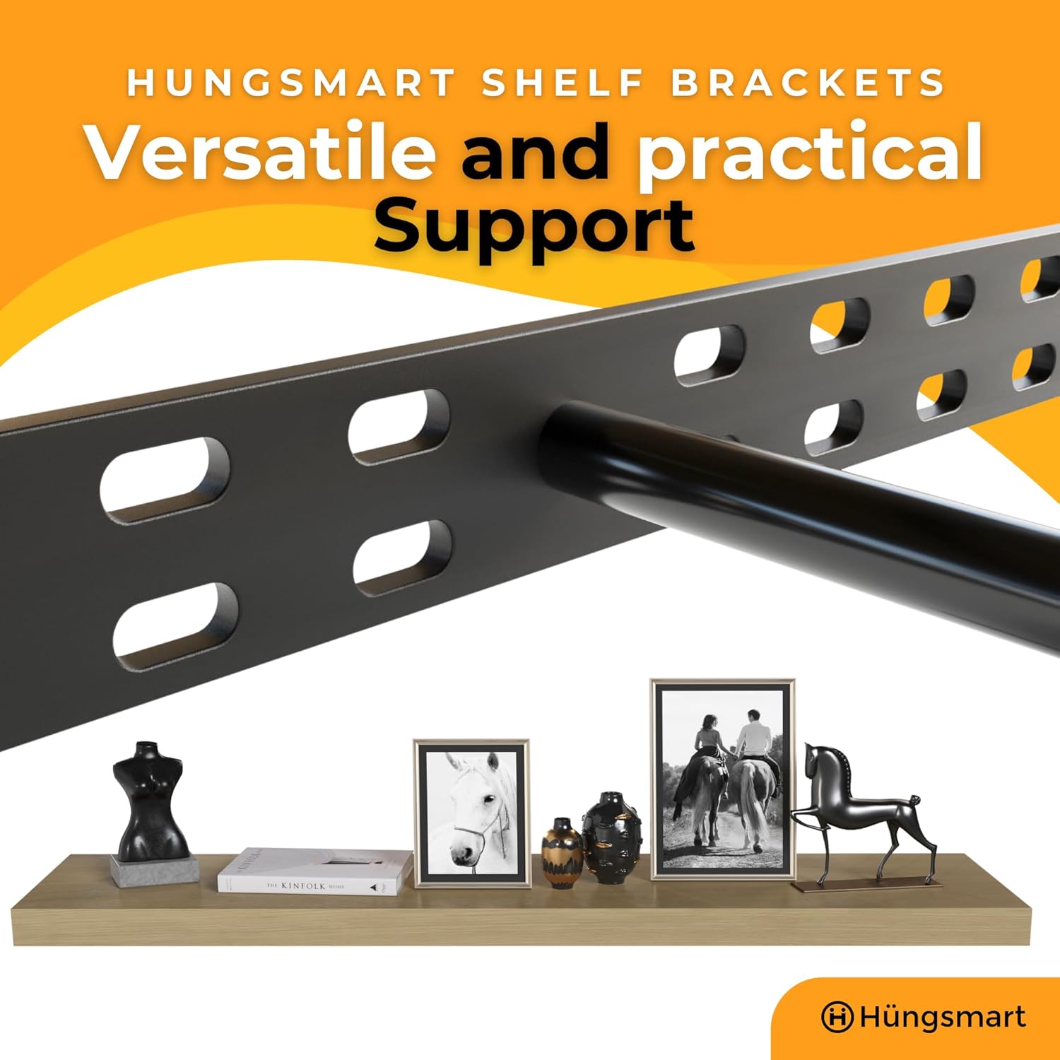 HÜNGSMART 48 Inch Wooden Floating Shelf – Supports 300lbs – Carpenter Designed - Engineered Wood 4 Foot Long - Oak Finish – Includes Laser Welded Precision Wall Bracket (48 inches x 11 13/16 inches)