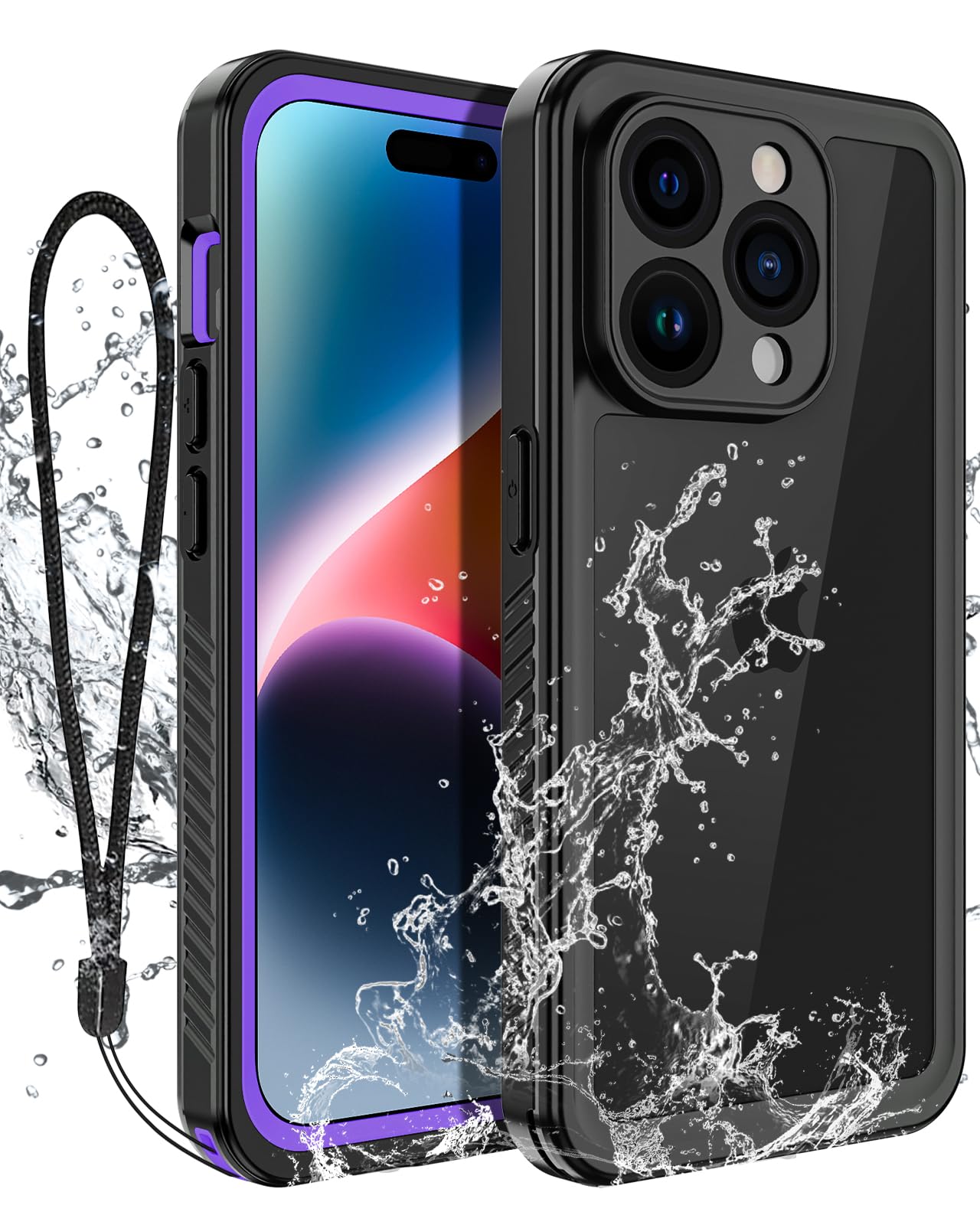 Bizzib for iPhone 15 Pro Case Waterproof IP68 Dustproof Shockproof Underwater with Built-in Screen Protector Full Protection Phone Cover for Apple iPhone 15 Pro 6.1 2023-Purple/Clear