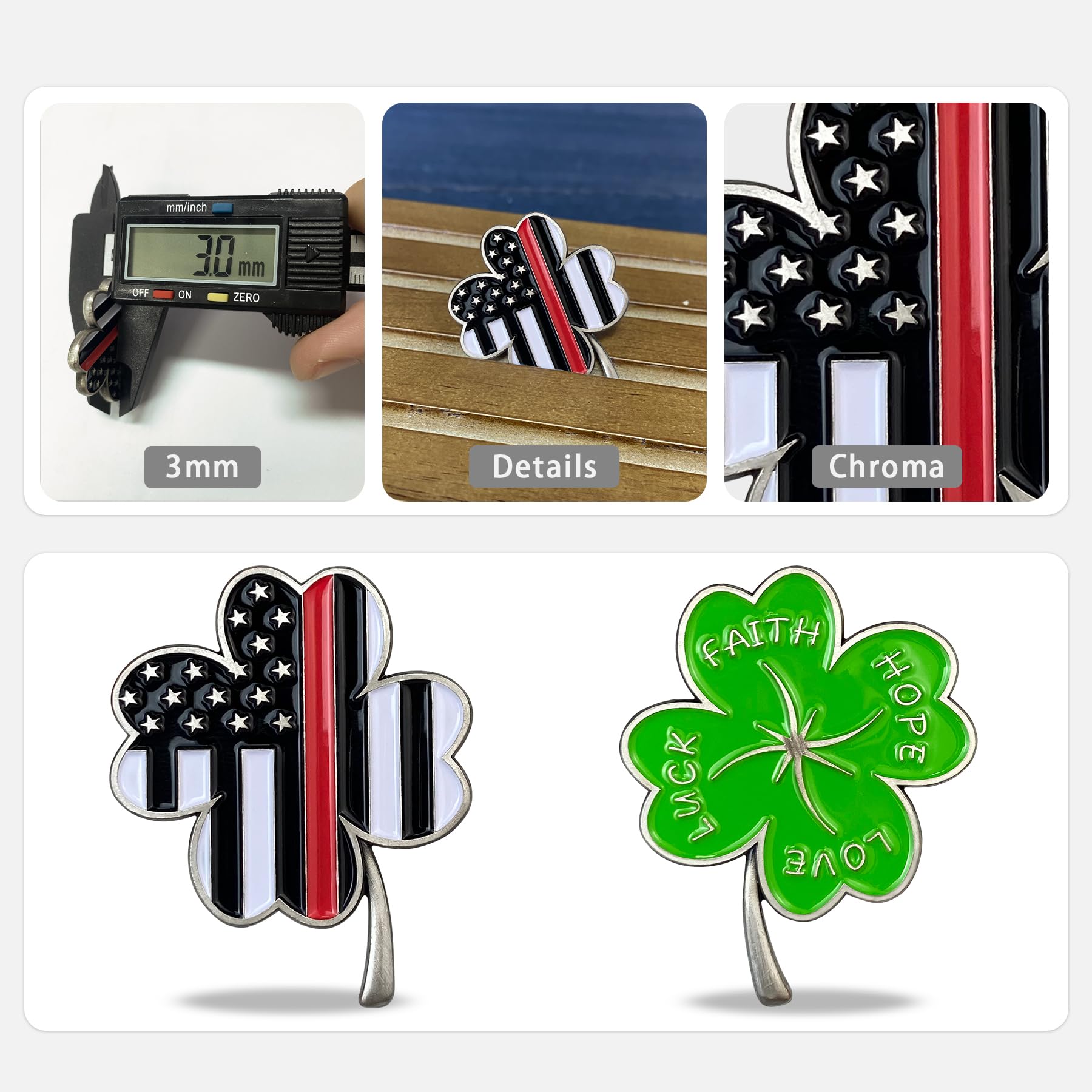 Amazon.co.jp: AtSKnSK 消防士 細赤線コイン 四つ葉クローバー ラッキーコイン :