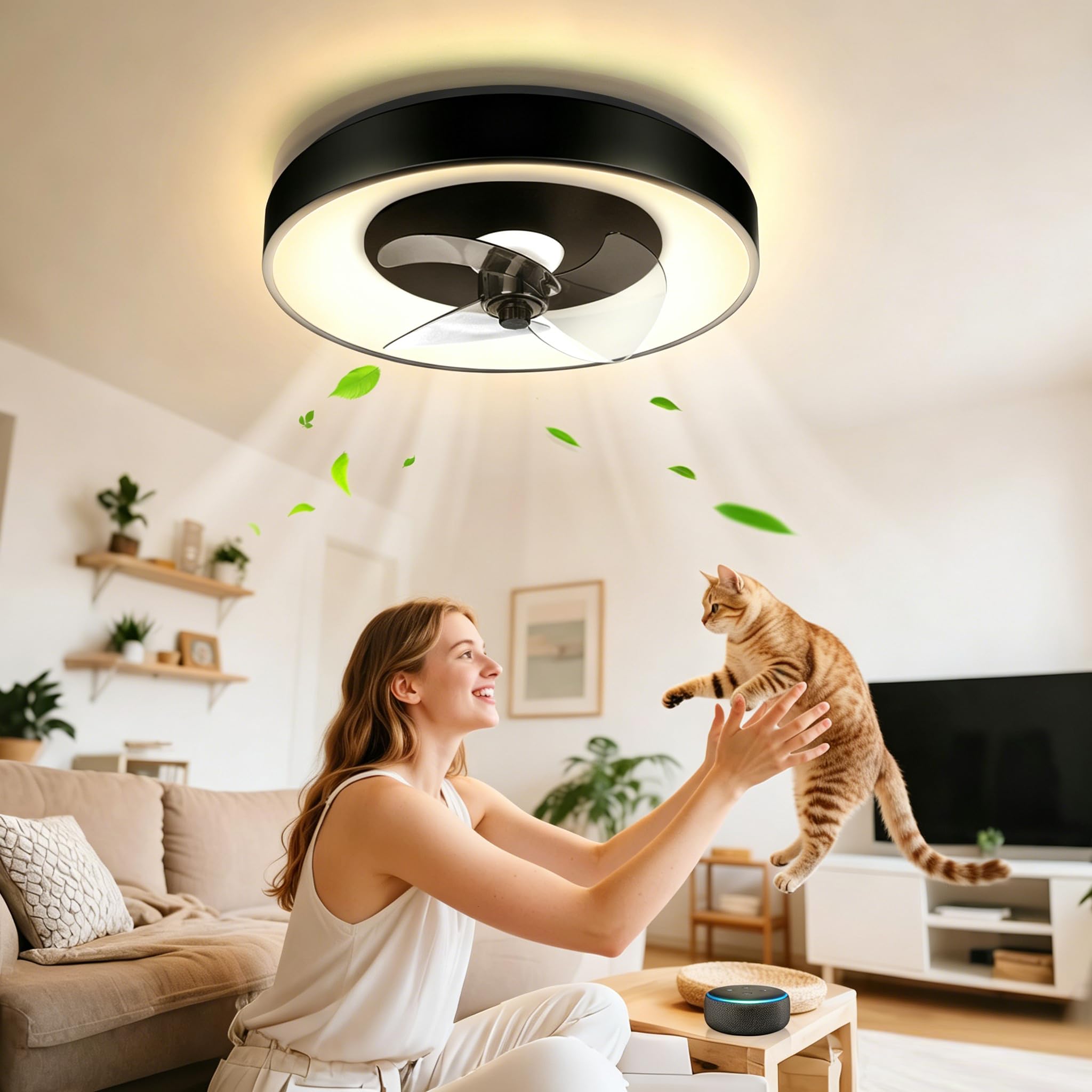 Aigostar Ventilatore da Soffitto con Luce, Compatibile con Alexa, 40W, 4400LM, 2700K-6500K Dimmerabile, 6 Velocità, φ50CM - Ventilatore Soffitto Smart con Telecomando e Gateway, per Soggiorno