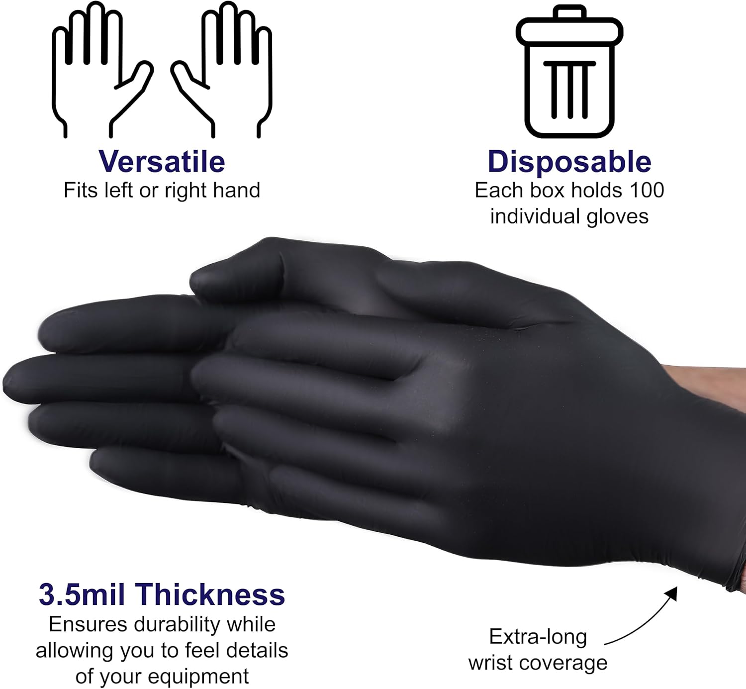 VGUARD A11A32 Nitrile Gloves Disposable Gloves - 1 Box 100CT 3.5mil Medium Black Powder Free Nitrile Gloves Box, 1.0 pounds, 100.0 Count