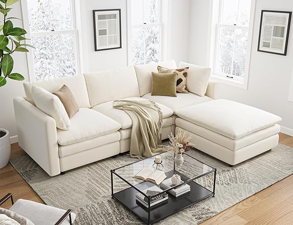 Cloud Couches for Living Room L Shaped Sectional Couch with Ottoman Deep Plush 4 Seats Sofa Modern Sofa for Apartment