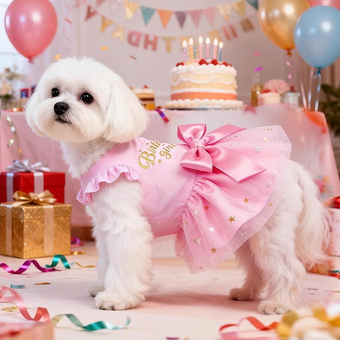 Vestido de Cumpleaños para Perro con Tutú y Moño Rosa Talla XXL miniatura 3