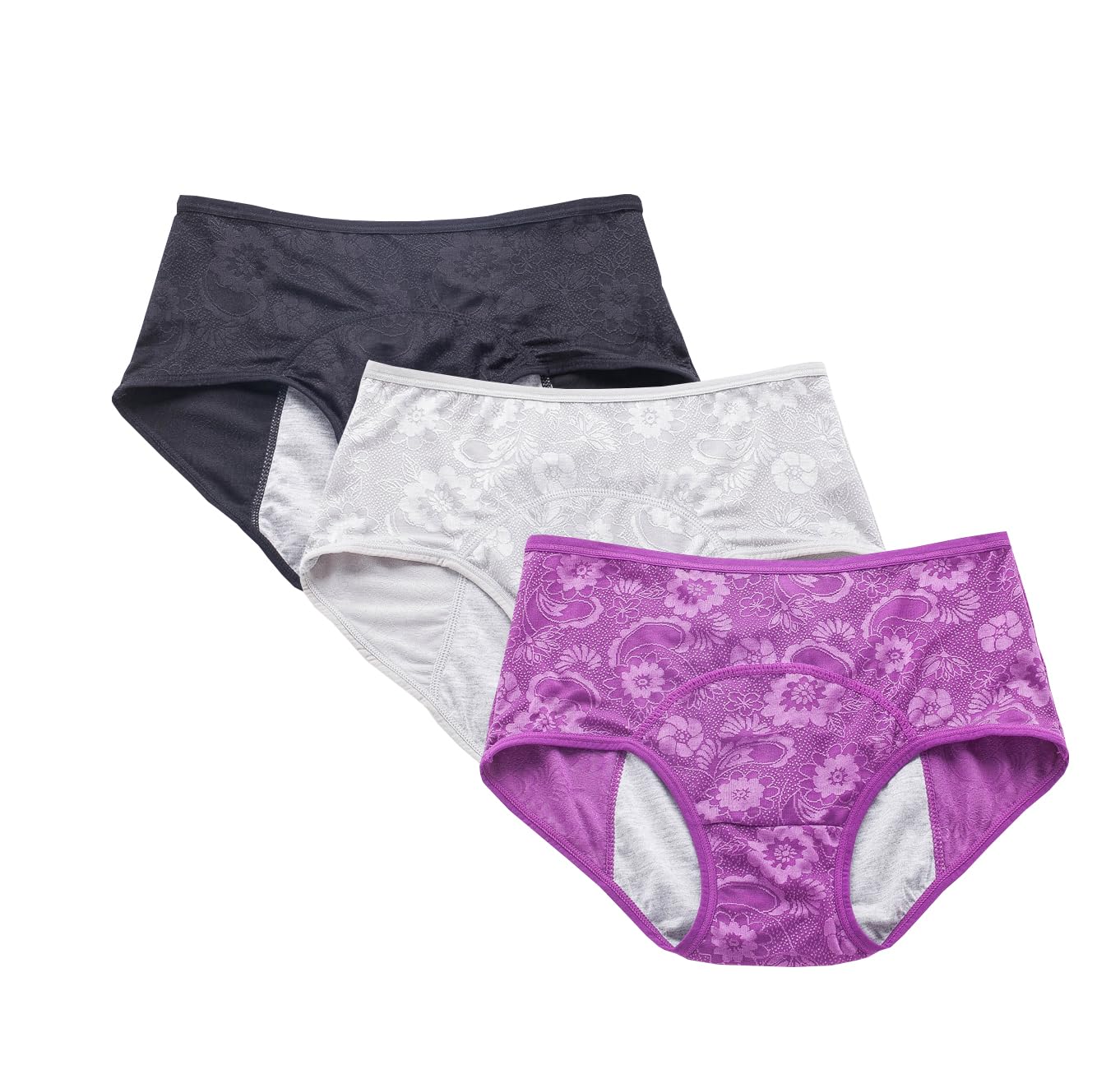 YOYI FASHION Women Menstrual Period Briefs Jacquard Easy Clean Panties Multi Pack US Size XXS-4XL/11, Dark,Gray,Purple, 4XL