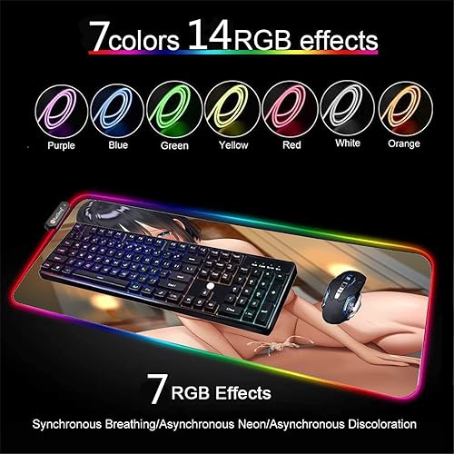 Miniatura 3 de Alfombrilla de mouse sexy Anime Girl RGB, alfombrilla de mouse LED para computadora de escritorio para computadora, oficina, juegos, XXL Mause