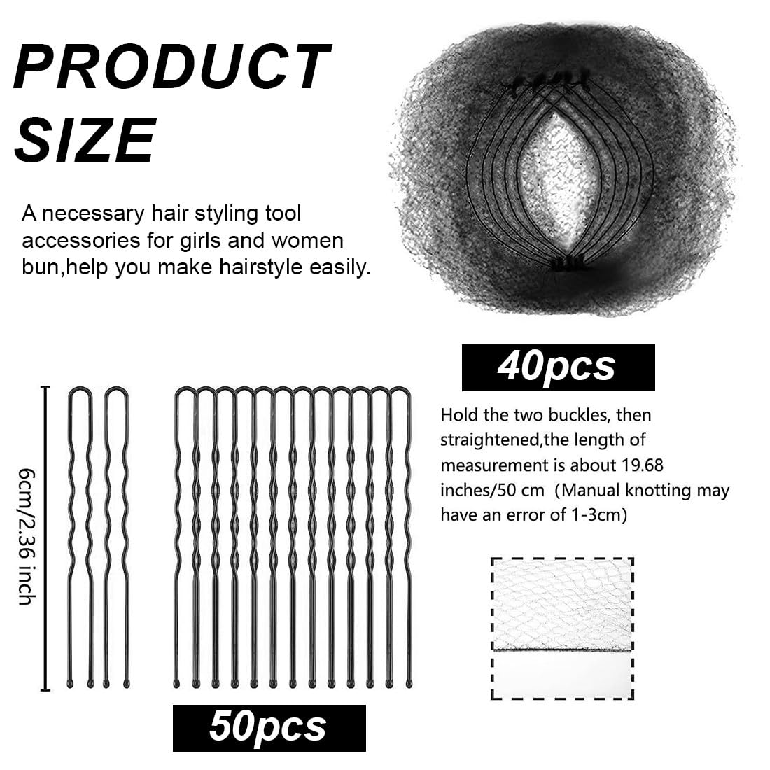 Retine per Capelli Chignon,40 Pezzi Retina per Capelli,con 50 Forcine a Forma di U per Donne,Rete Invisibile per Chignon,per Cameriera,Infermiera,Hostess,Ballerine,Chef