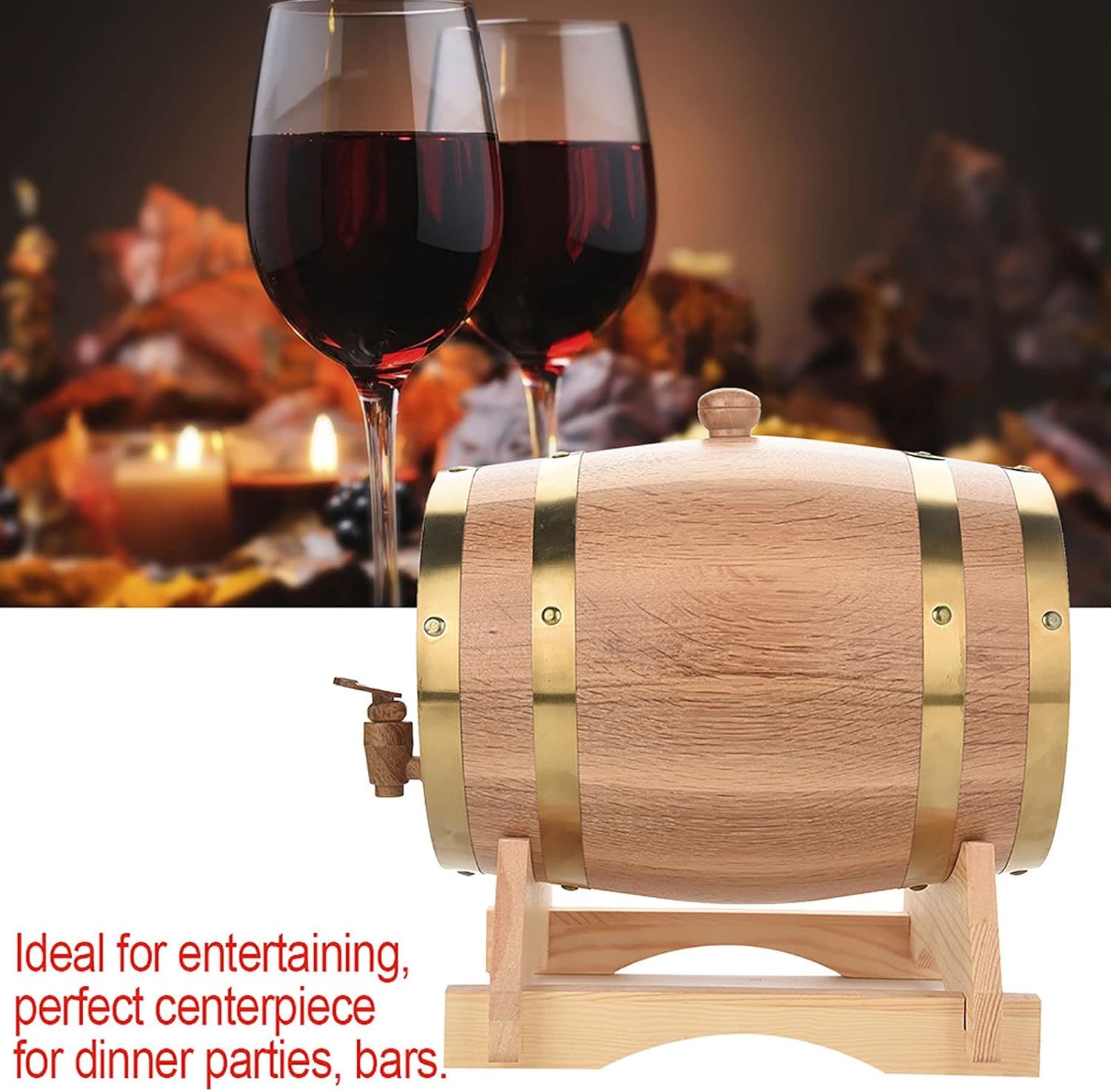 Oak Aging Barrel with Stand, Plastic Tap and Spigot, Wooden Whiskey Barrel, Premium Wine Barrel for Home Brewer, Distiller, Cocktail Aging, Suitable for Whiskey, Beer, Wine, Bourbon, Tequila,(10L)