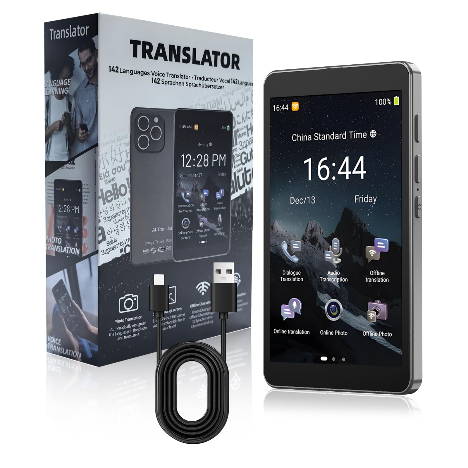 ANFIER Appareil De Traduction De Langue Avec Traduction Hors Ligne, Traducteur De Voix AI (A208