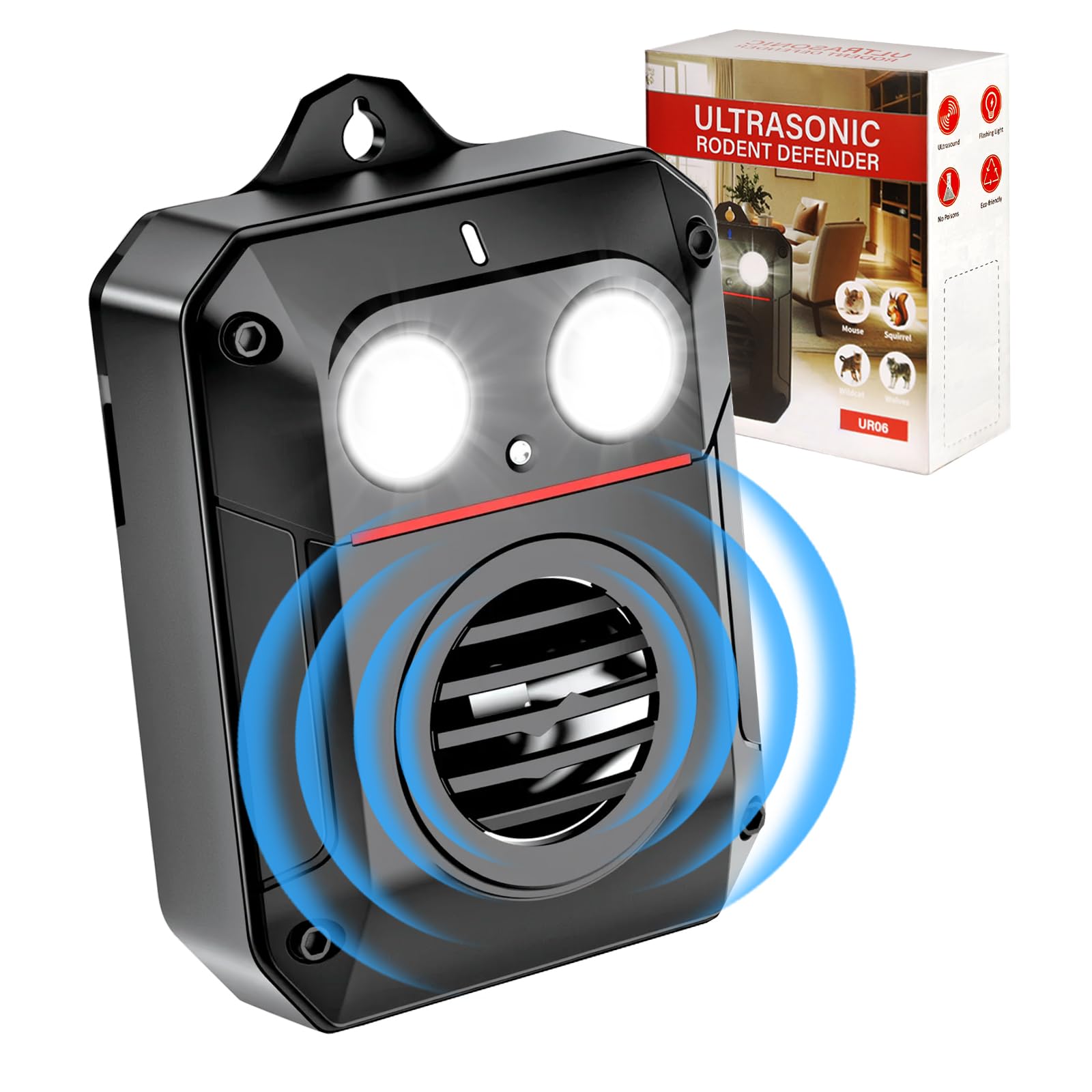 ADOGO Marderabwehr Mit Ultraschall,Marderschreck Mit Blitzlicht & Sensorsteuerung,Marderschutz Für Auto,Marderschreck Batteriebetrieben,Maderschrecker Dachboden Für Haus Dachboden,Garten,Marder,Ratten