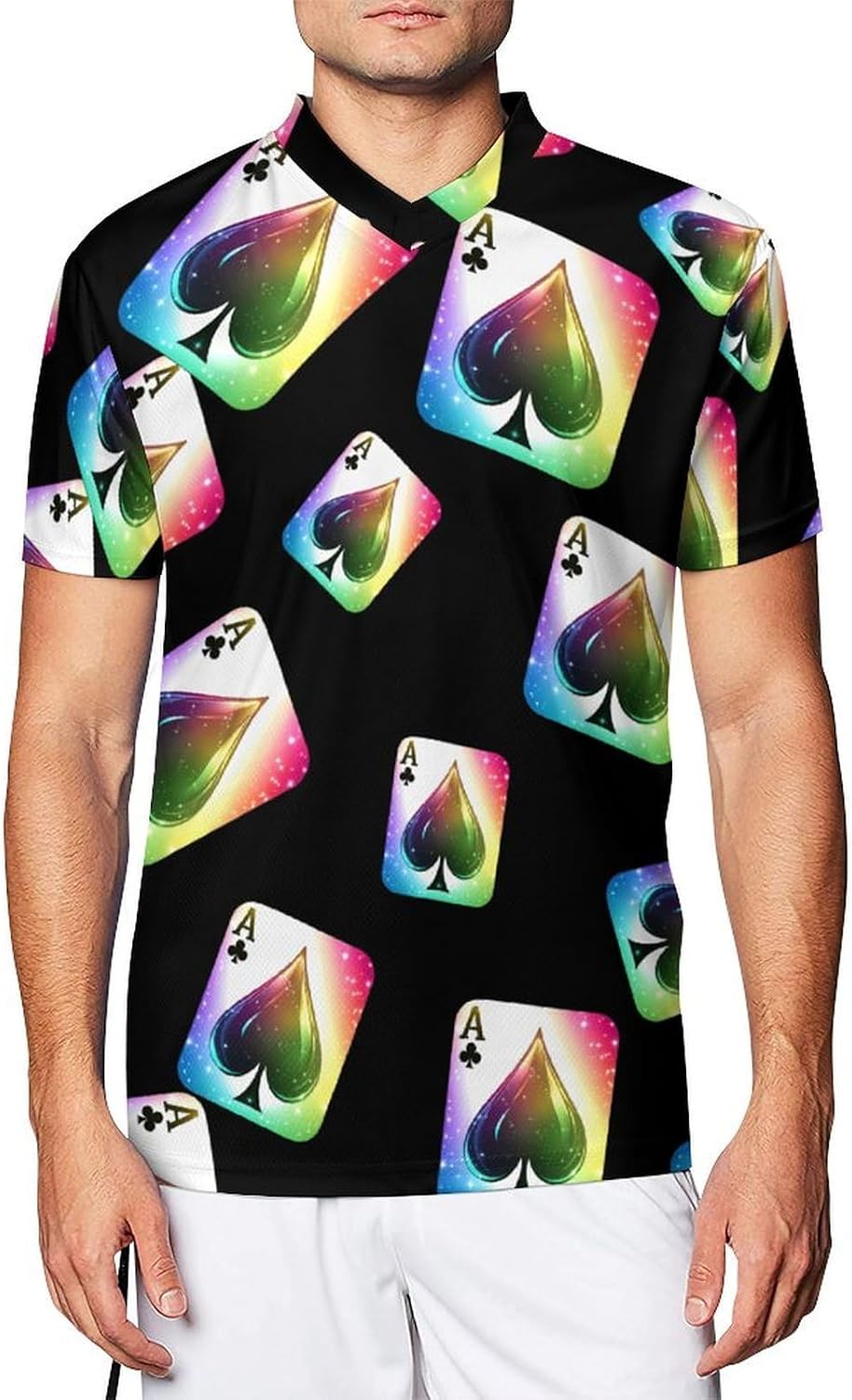 Spades Poker Rainbow Men's Running Shirts V Neck Short Sleeve T Shirt Football Jersey Sport Tops 6X-Large