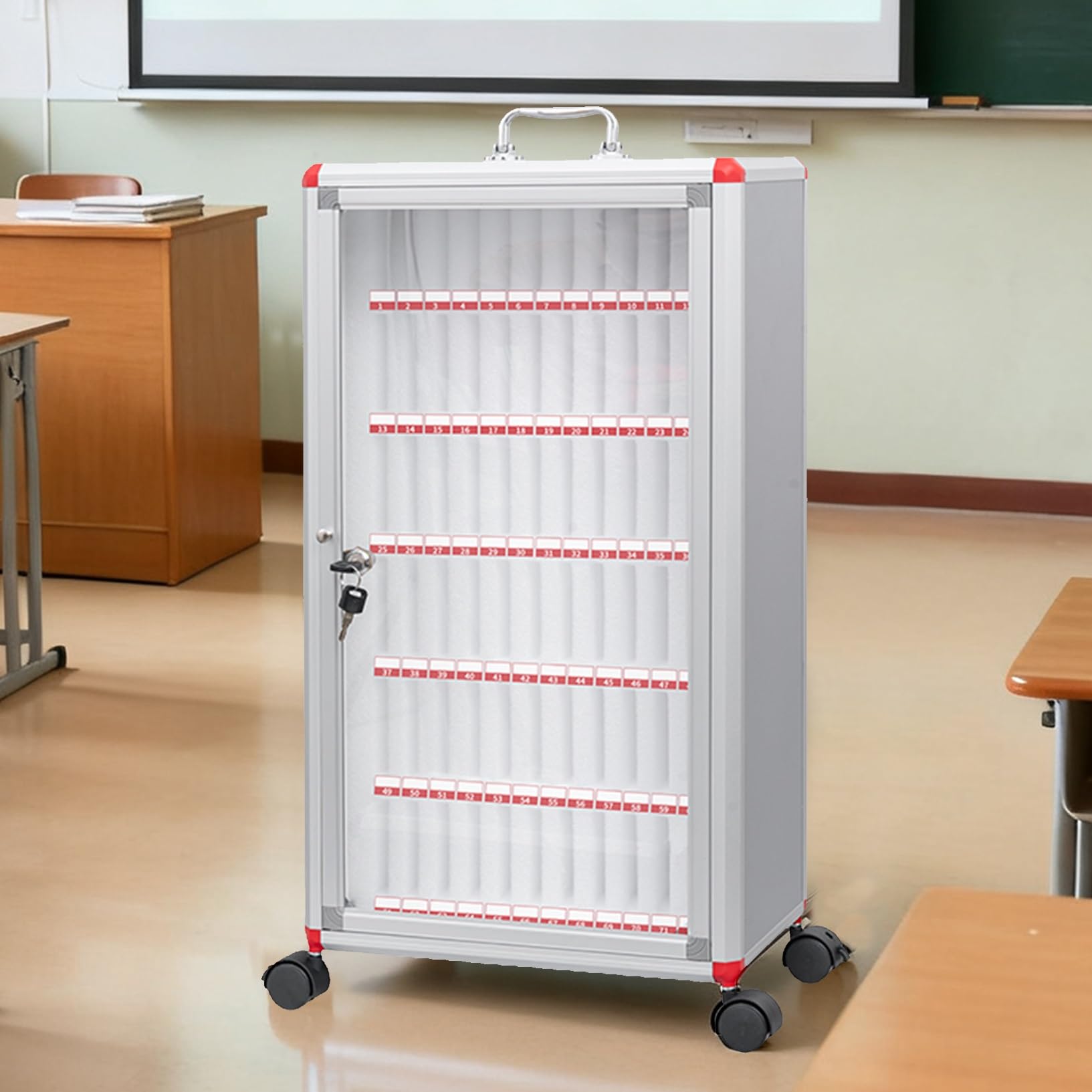 BHGFYXBS Le Cell Phone Sto Cabinet With Wheels Secure Classroom Locker Lockable Phone Lock Box With Handle For Office & Gym,H66Cm/26In,H66CM/26IN