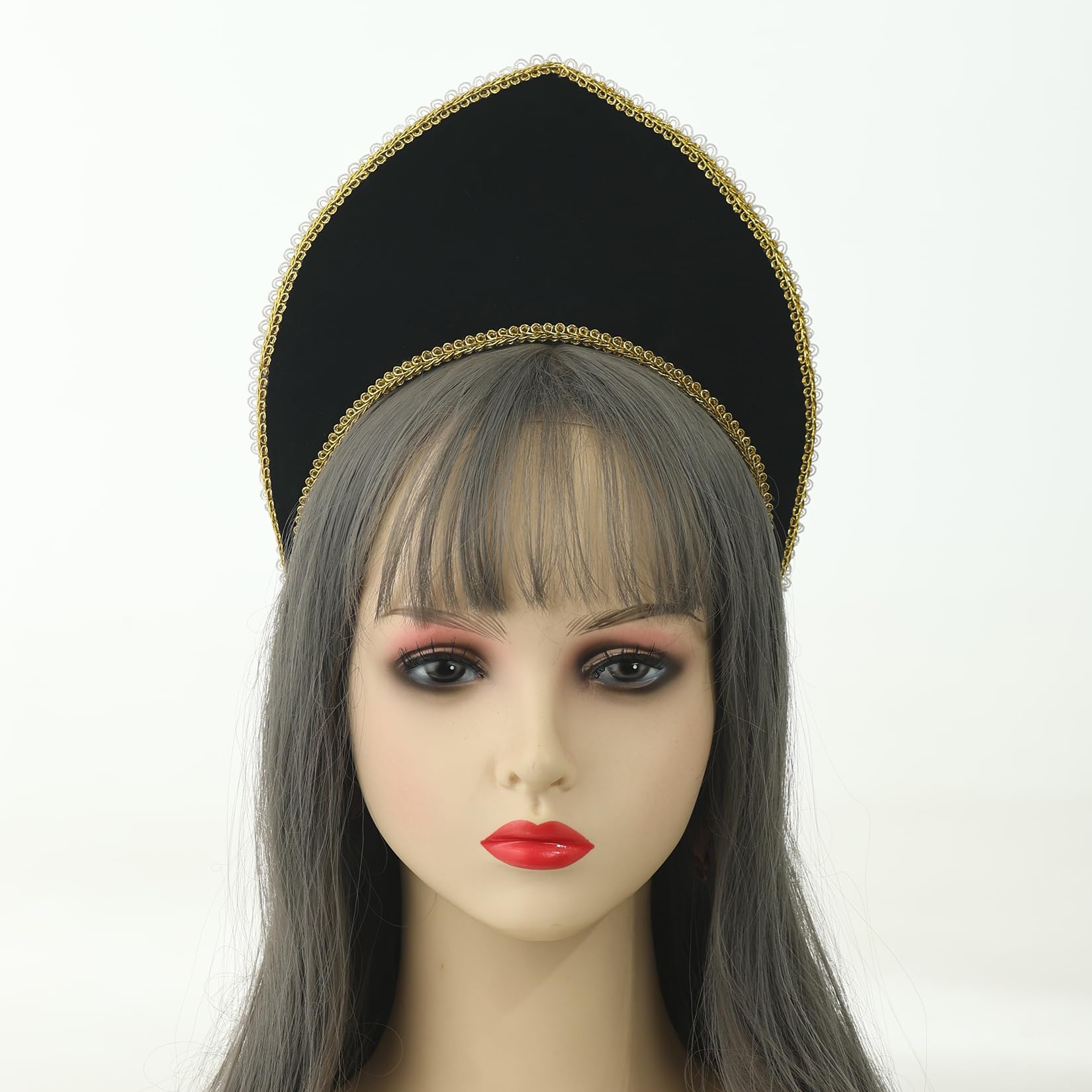 BPURB Women's Tudor Headband Renaissance Anne Boleyn Hat Elizabethan Headwear Halloween Costumes (Height:11.5cm/4.53 inch) - Image 4