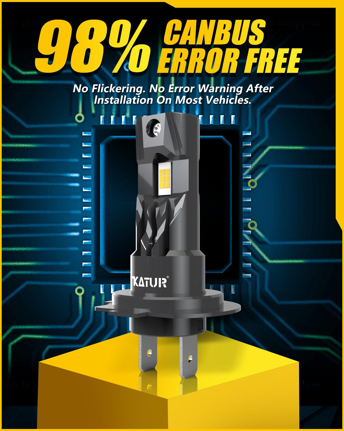 KATUR H7 LED Lampadine Fari per Auto, Canbus 18000LM 6000K Bianco Senza Fili Plug & Play Lampadina LED H7 Abbaglianti o Anabbaglianti 1:1 Mini Dimensioni, 2pcs