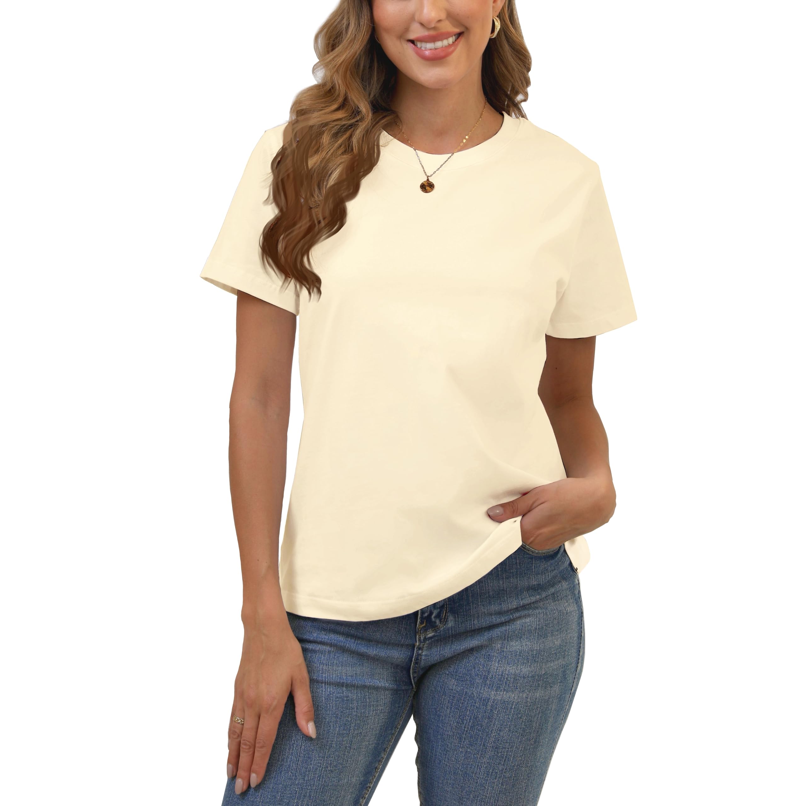 Cotton Basic T Shirts for Women,Crew Neck Short Sleeve Summer Shirts(2XS-3XL, 20+ Color)