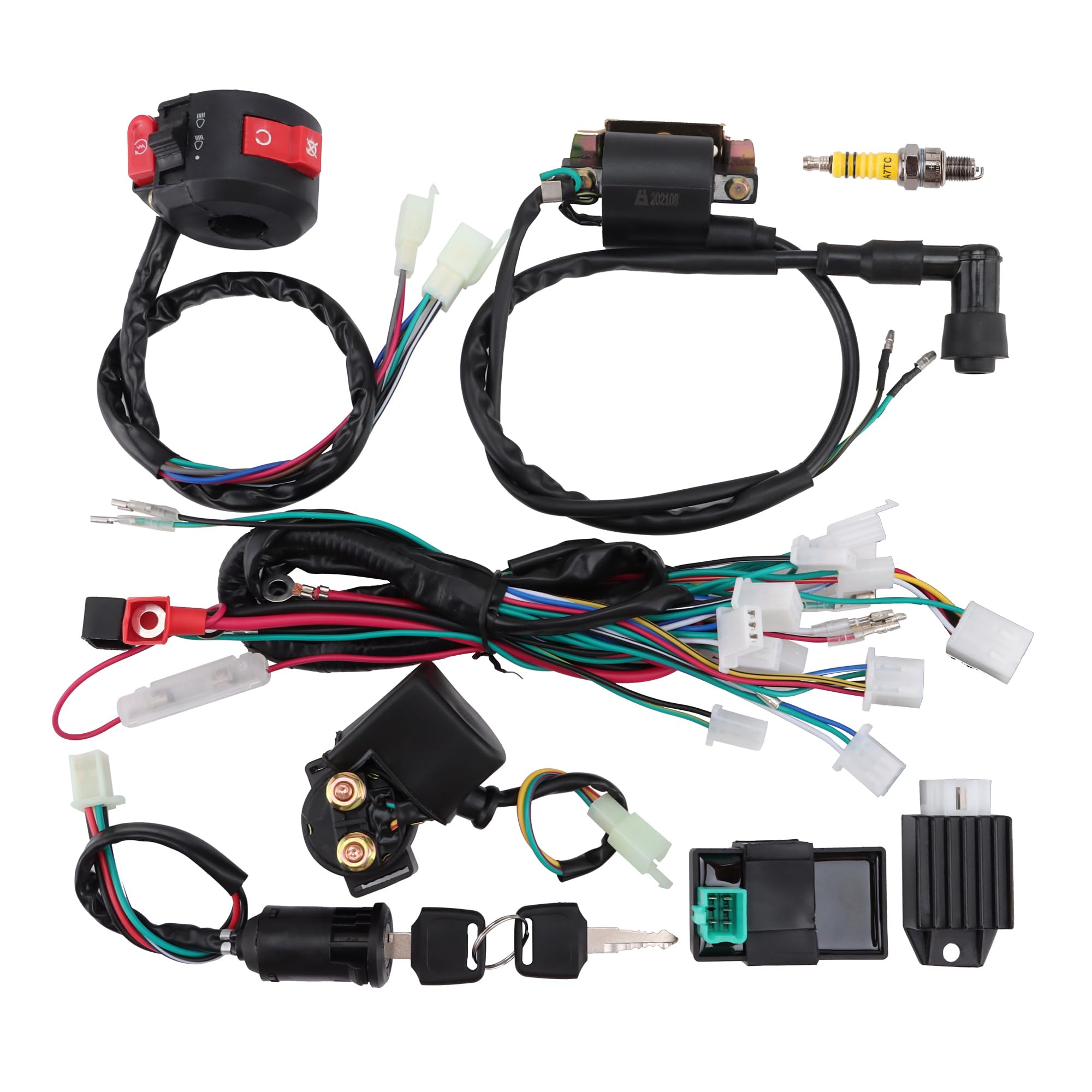 GOOFIT 50cc 125cc Full Electrics Câblage Redresseur de Bobine CDI ATV Solénoïde Bougie d'allumage Remplacement pour Moto ATV UTV Quad Pit Dirt Bike Go Kart