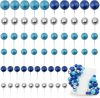 LARDUX 60 bolas decorativas para tartas – Decoración para tartas DIY Mini globo para cupcakes para niños, niños, cumpleaños, fiestas, baby showers, bodas, color azul marino