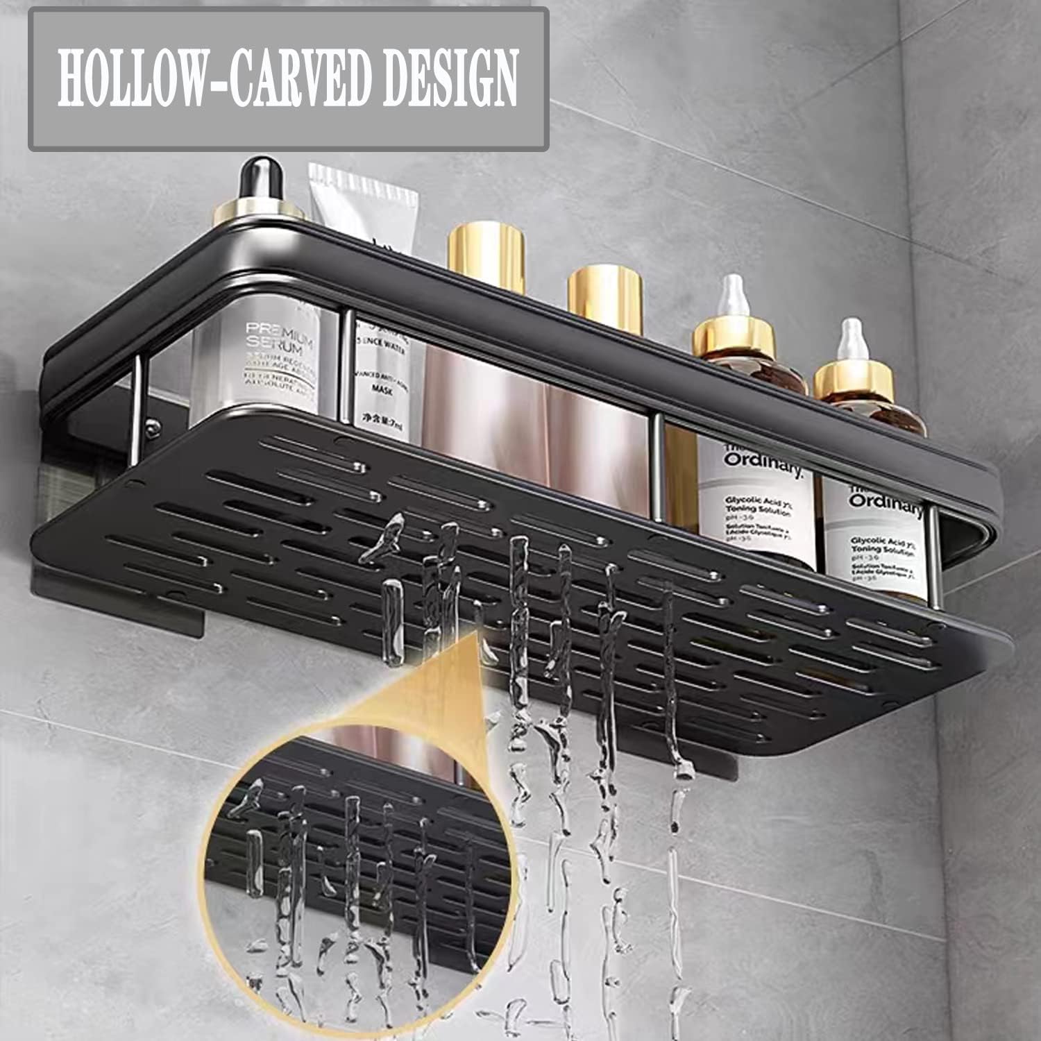 Shower Caddy 2 Pack, Drill-Free & Quick-Dry Shower Shelf for inside Shower, Large Capacity Rustproof Wall-Mounted Shower Organizer for Kitchen, Dorm and Bathroom, Black