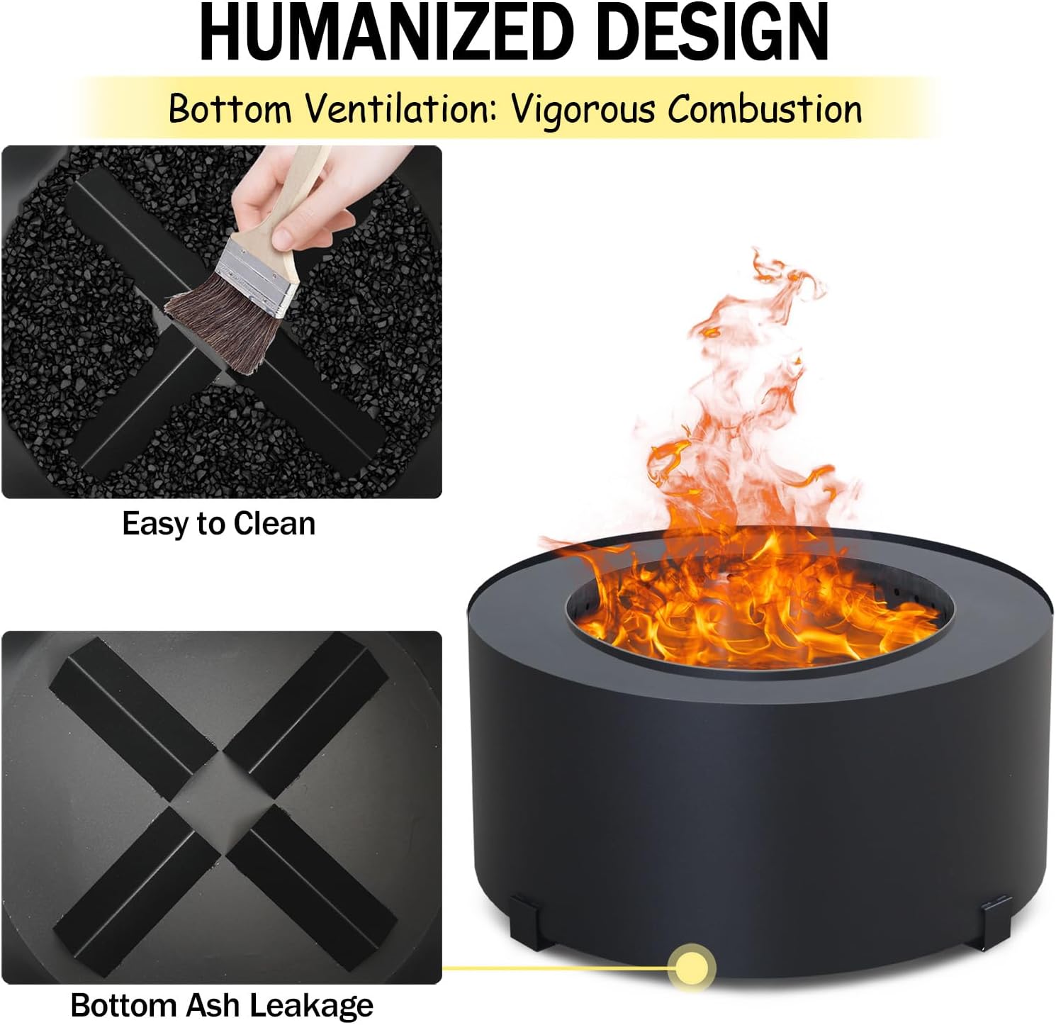 Smokeless Fire Pit, Portable Outdoor Carbon Steel Stove, Picnic Camping Backyard Campfire Pit, Large Wood Burning Fire Pit Black, 23.6 Inch