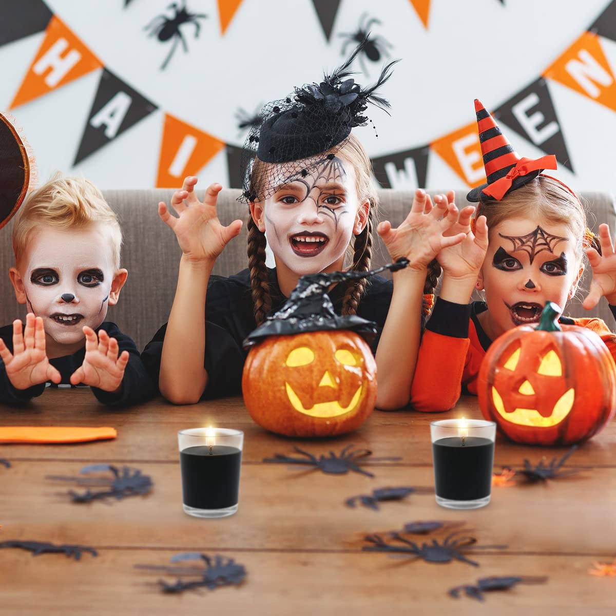 20 Packs Unscented Black Votive Candles in Glass, Small 2 Inch Soy Wax Candles for Halloween Wedding Party Home Holidays Relaxation Spa