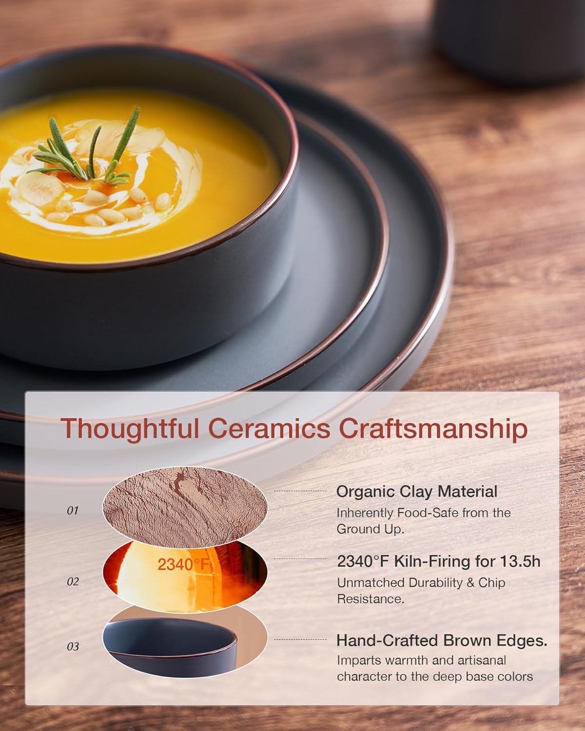 Famiware Nebula Ridge Stoneware Dinnerware Sets, Plates and Bowls Sets for 4, 12 Pieces Dishes Set, Microwave and Dishwasher Safe Kitchen Plates, Charcoal - Image 4