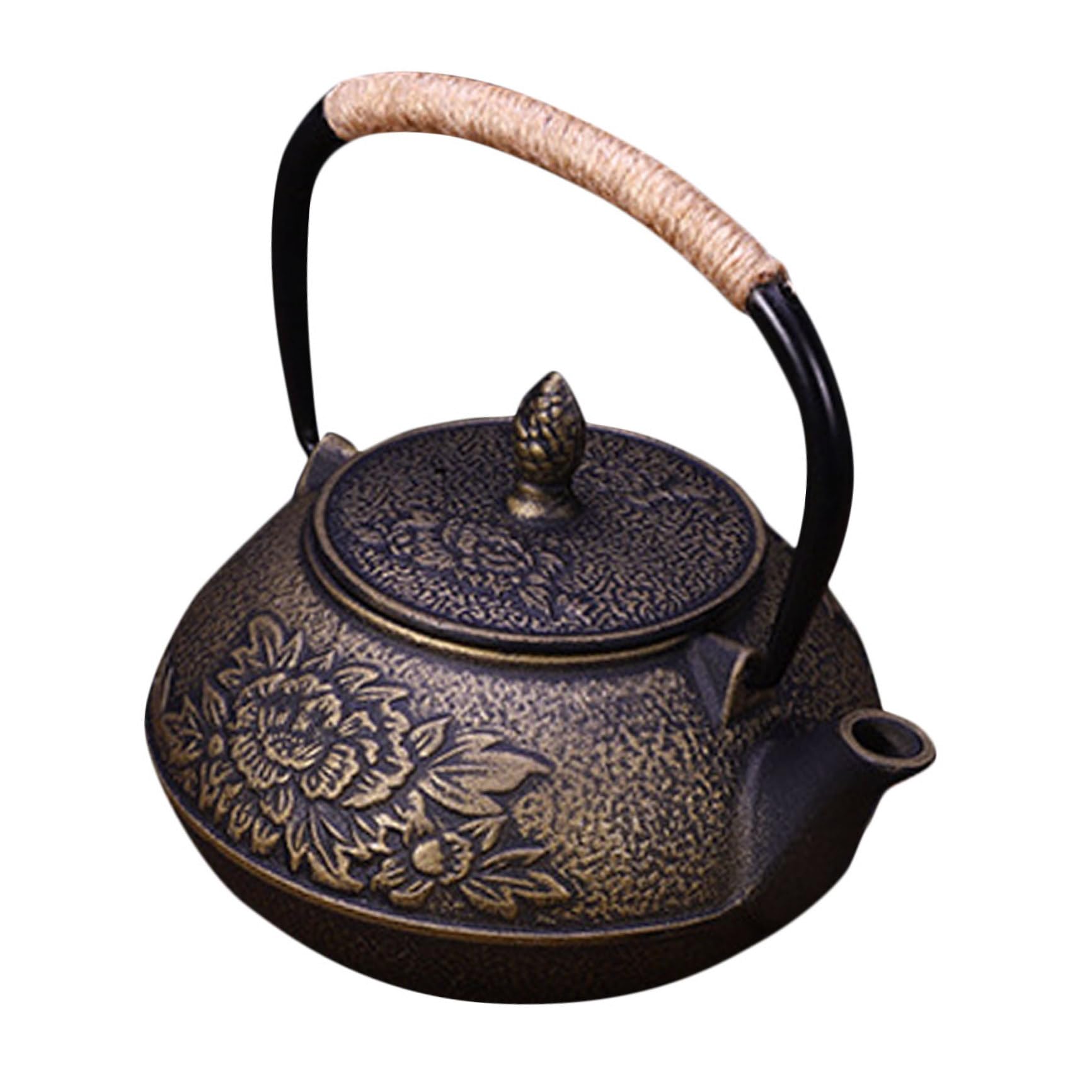 Tetera Decorativa de Hierro Fundido 900ml Estilo Peonía | Vertido Fácil, Diseño Ligero, 900ml de Capacidad, Apta para Oficinas y Restaurantes
