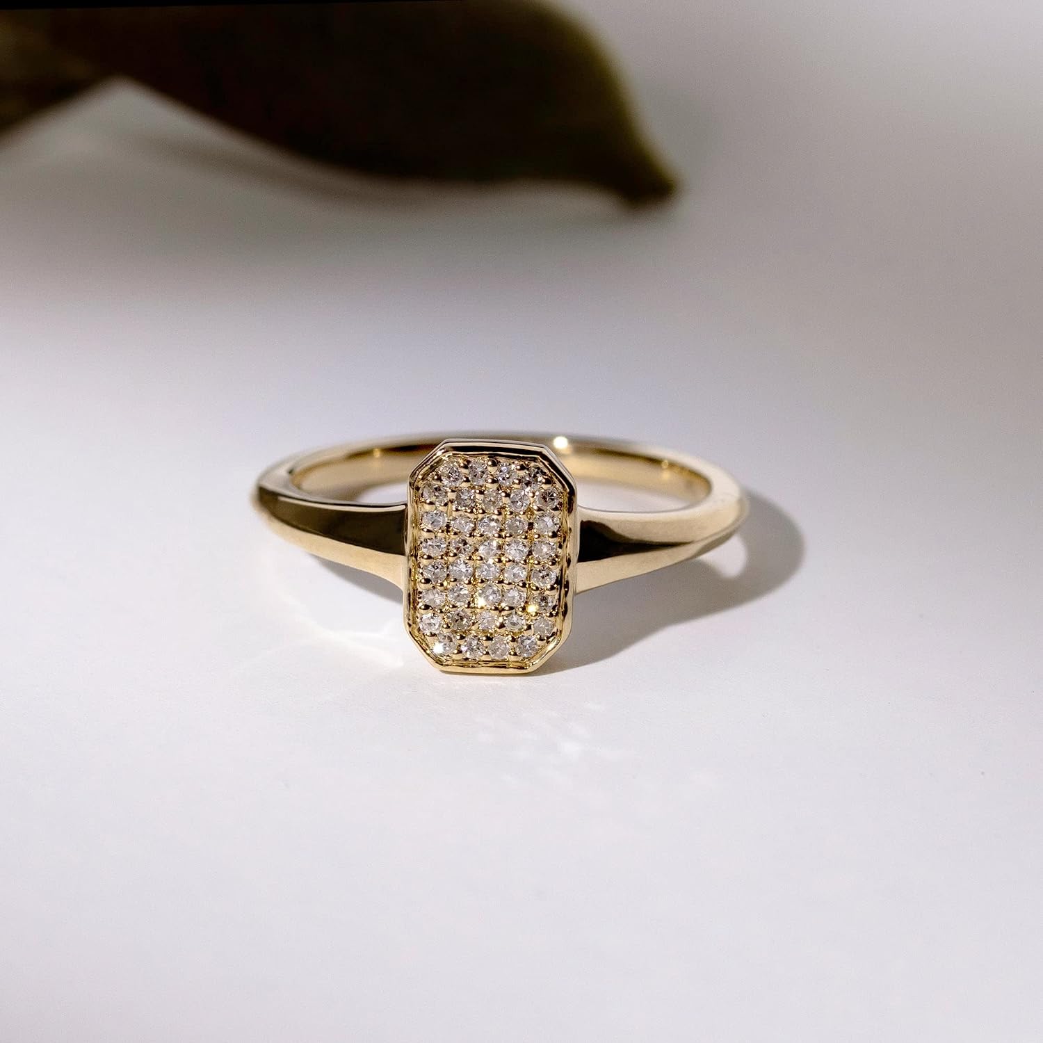 Rectangular Cluster Diamond Bezel Ring in 10K Yellow Gold