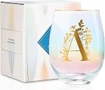 Onebttl Cadeaux de vin personnalisés pour les femmes, Verre à vin sans ardeur mignon avec initiales, Cadeaux Monogrammés pour les amoureux de vin sur les anniversaires de Noël, M