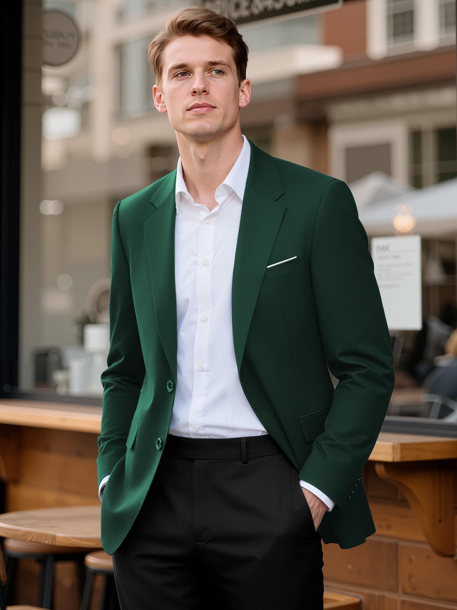 Blazer Homme Slim Fit 2 Boutons Chic et Élégant Veste de Costume Décontracté Légère pour Business et Mariage à Revers Étagés