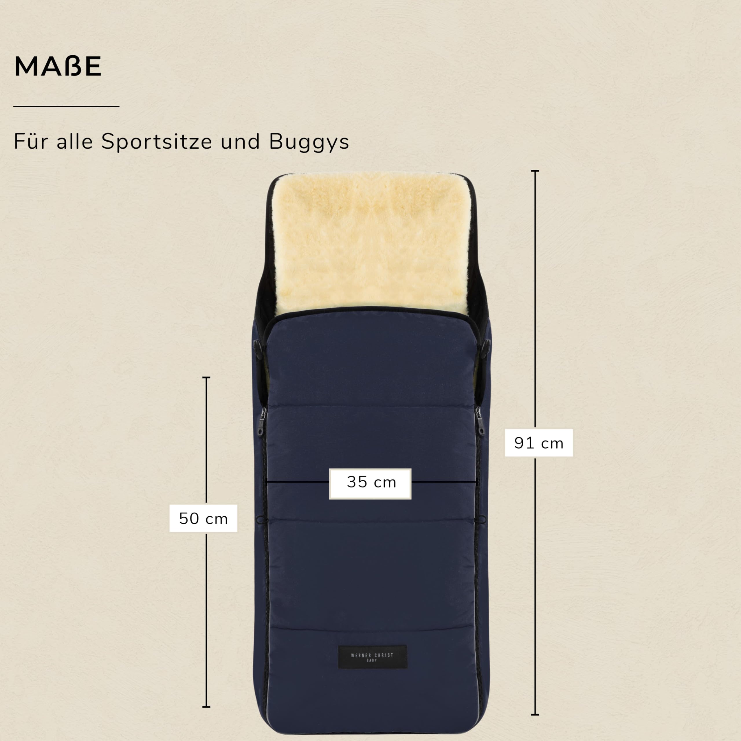 WERNER CHRIST BABY, Kinderwagen-Fußsack CORTINA – Thermo Winterfußsack (Kinder ab 6 - bis 36 Monate), mit herausnehmbarer Lammfelleinlage, medizinisches Fell, in Navy (dunkelblau)