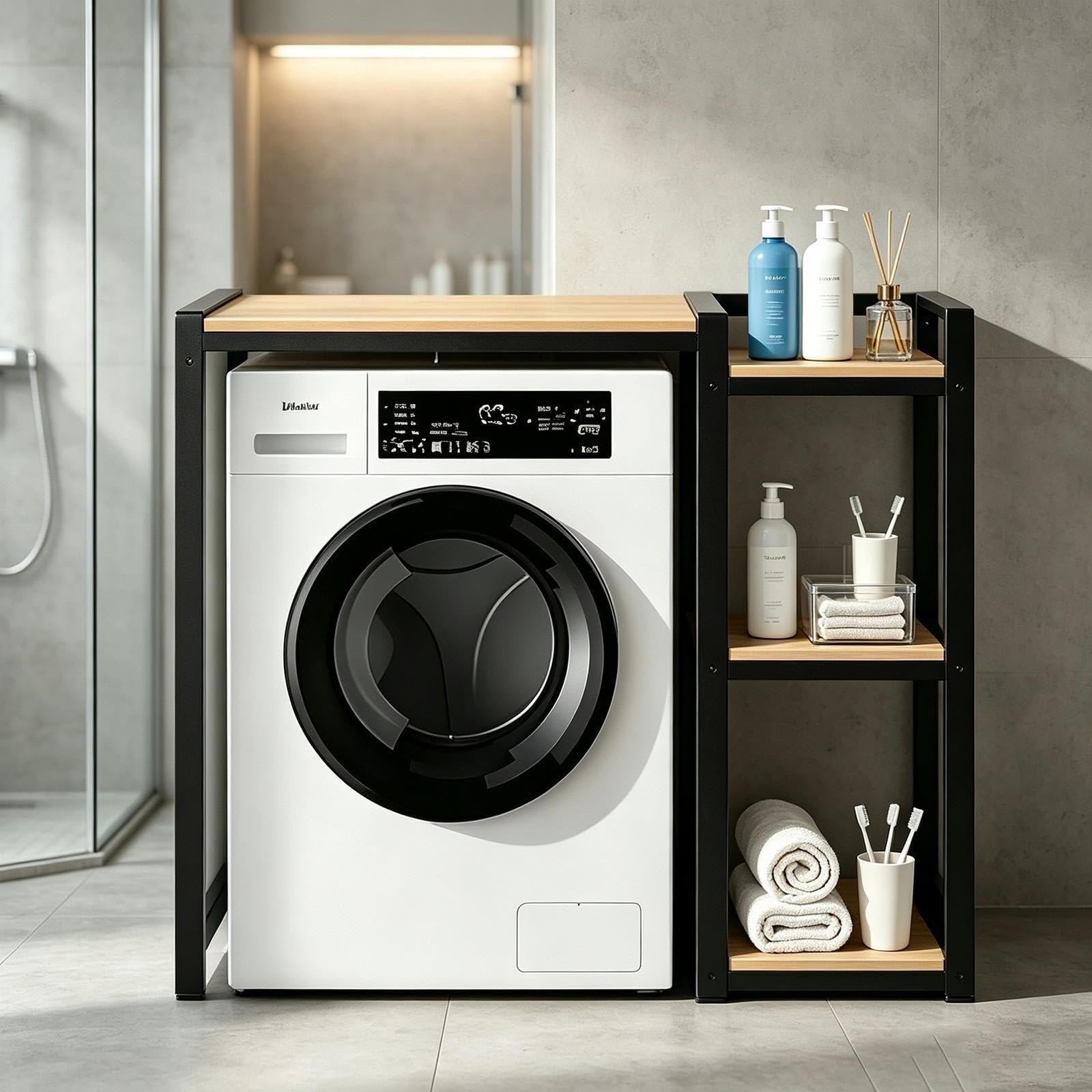 Kit support sèche-linge réglable, rangement lave-linge 3 niveaux