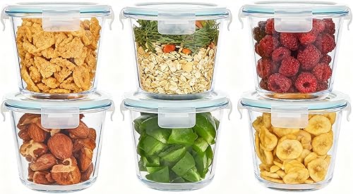 Miniatura 6 de Juego de 8 recipientes de vidrio para preparación de comidas con tapas, juego de recipientes de almacenamiento de vidrio herméticos de 3 tazas