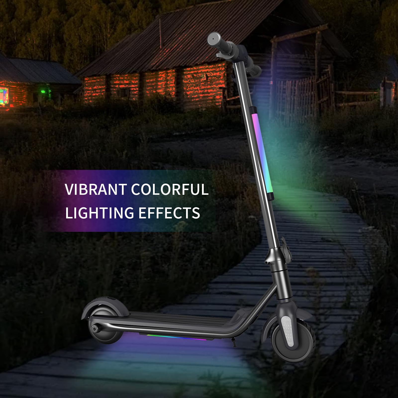 Patinete eléctrico para niños de 6 a 12 años, con Luces de neón LED y Pantalla, autonomía de 5-8 km, 2 Modos de Velocidad, Sistema de Freno Doble, diseño Plegable Ligero