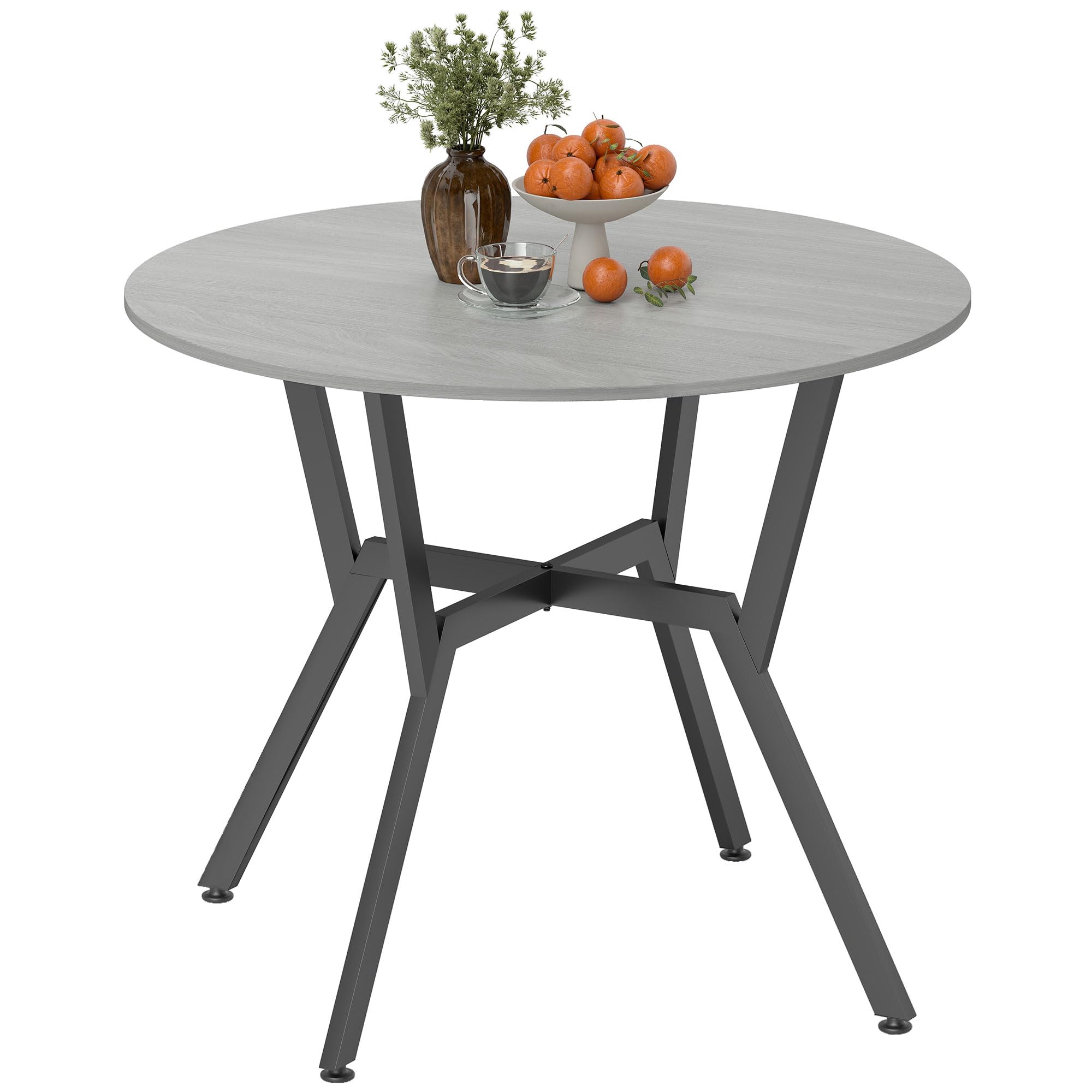HOMCOM Dining Table Round Kitchen Table Black Legs 90 x 76 cm, Grey