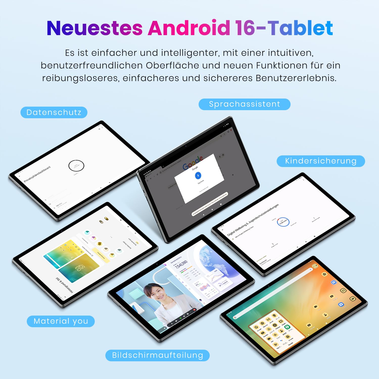 TPZ Tablet: Android 16 Tablet - 2026 Android 16 Neueste 10,1 Zoll 20GB + 64 GB +1TB Erweiterung, 6000 mAh Akku, Wi-Fi 6, 2 MP+8 MP Dual Kamera, WiFi6+BT5.4, Widevine L1, Typ-C, OMS,Grau