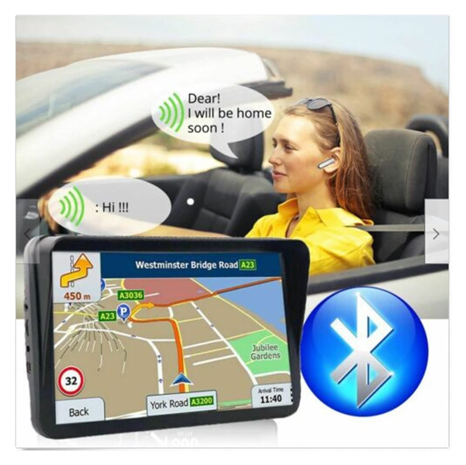 Navigatore GPS per auto, Navigatore GPS del camion da 9 pollici con touch screen capactive GRATIS Unione Europea Carta geografica Per auto, camion e camper(2568gbluetoothAVIN)