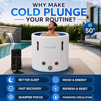 SereneLife Inflatable Cold Plunge Tub Ice Bath, 85 Gal One Person Ice Bath Tub with Lid, Drop Stitch PVC, Double Layer Seals, Heavy Duty Cold Plunge for Athletes