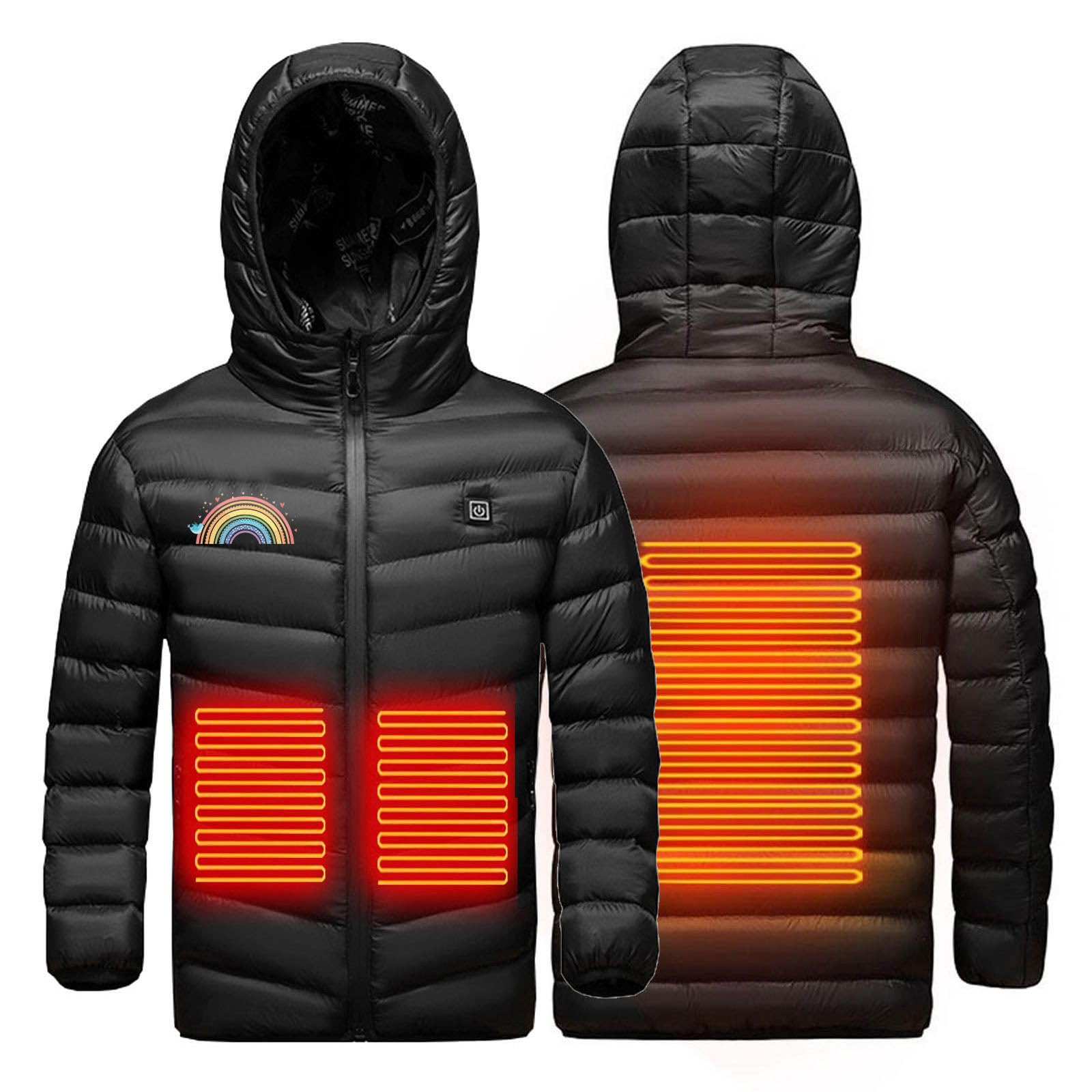 Veste Chauffante USB Enfants a Capuche Veste Chaude 3 Zones de Chauffage Doudoune Rapide Intelligent Chauffé Gilet Chauffant Électrique GarçOns Filles pour Camping Coupe-Vent Imperméable Ski