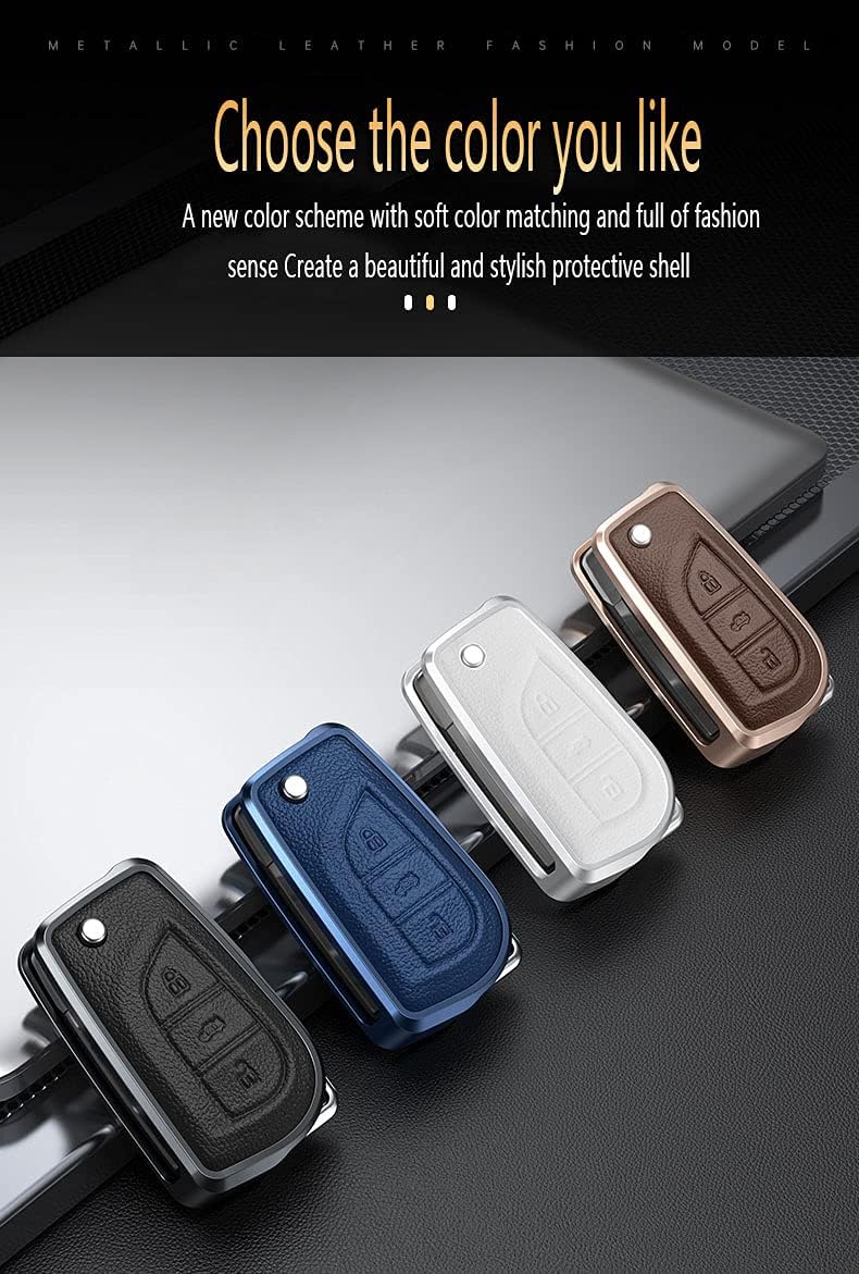 KUNIO Car Key Fob Cover Case Fit for Toyota Corolla Yaris Aygo Key Protective Cover Keychain Leather Metal Key Holder