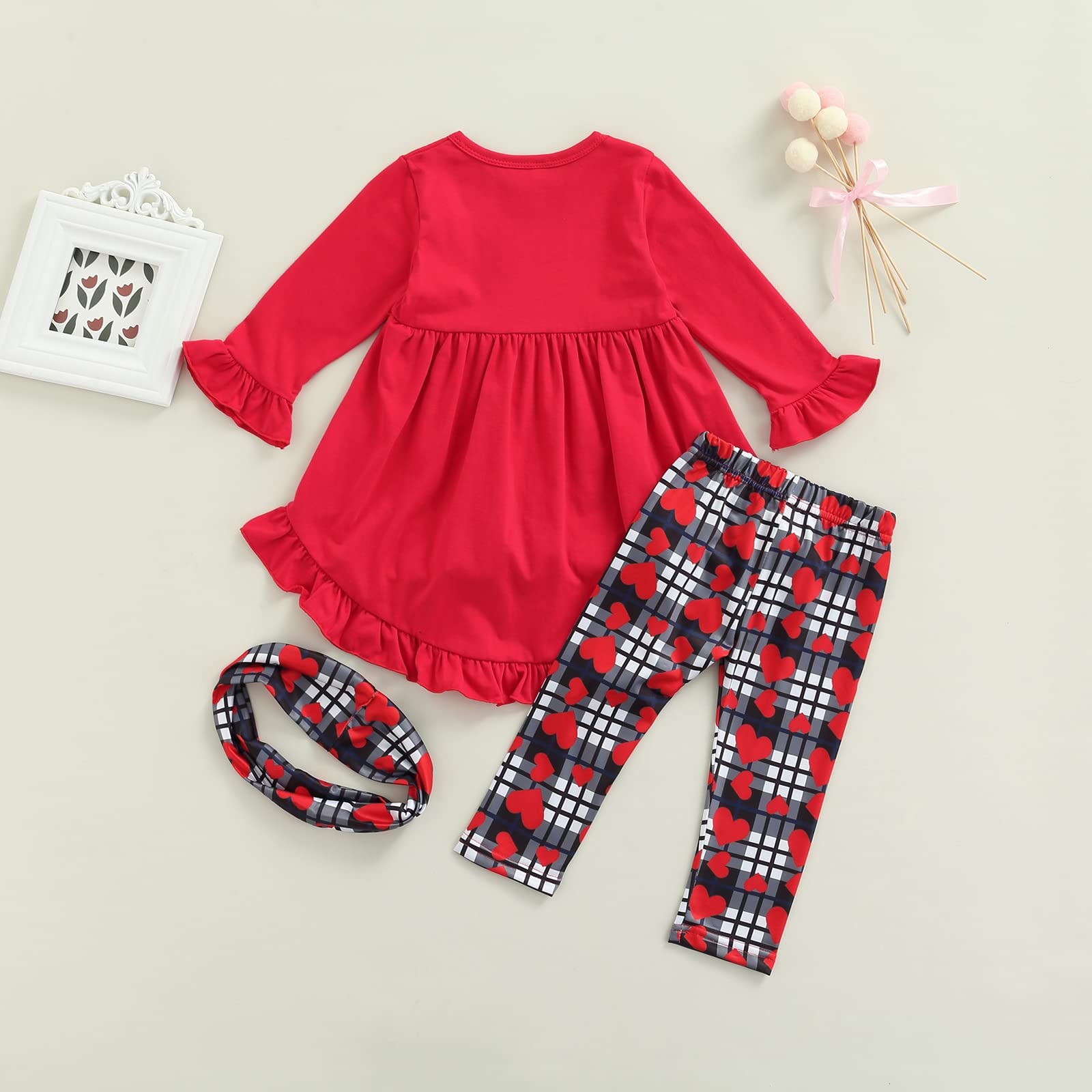 2PCS Kids Girl Clothes Ruffles Arrow Tee Shirt Flare Stripes Pants Outfits Baby Girl Floral Pants Set (Red Clothes Set, 4-5T)