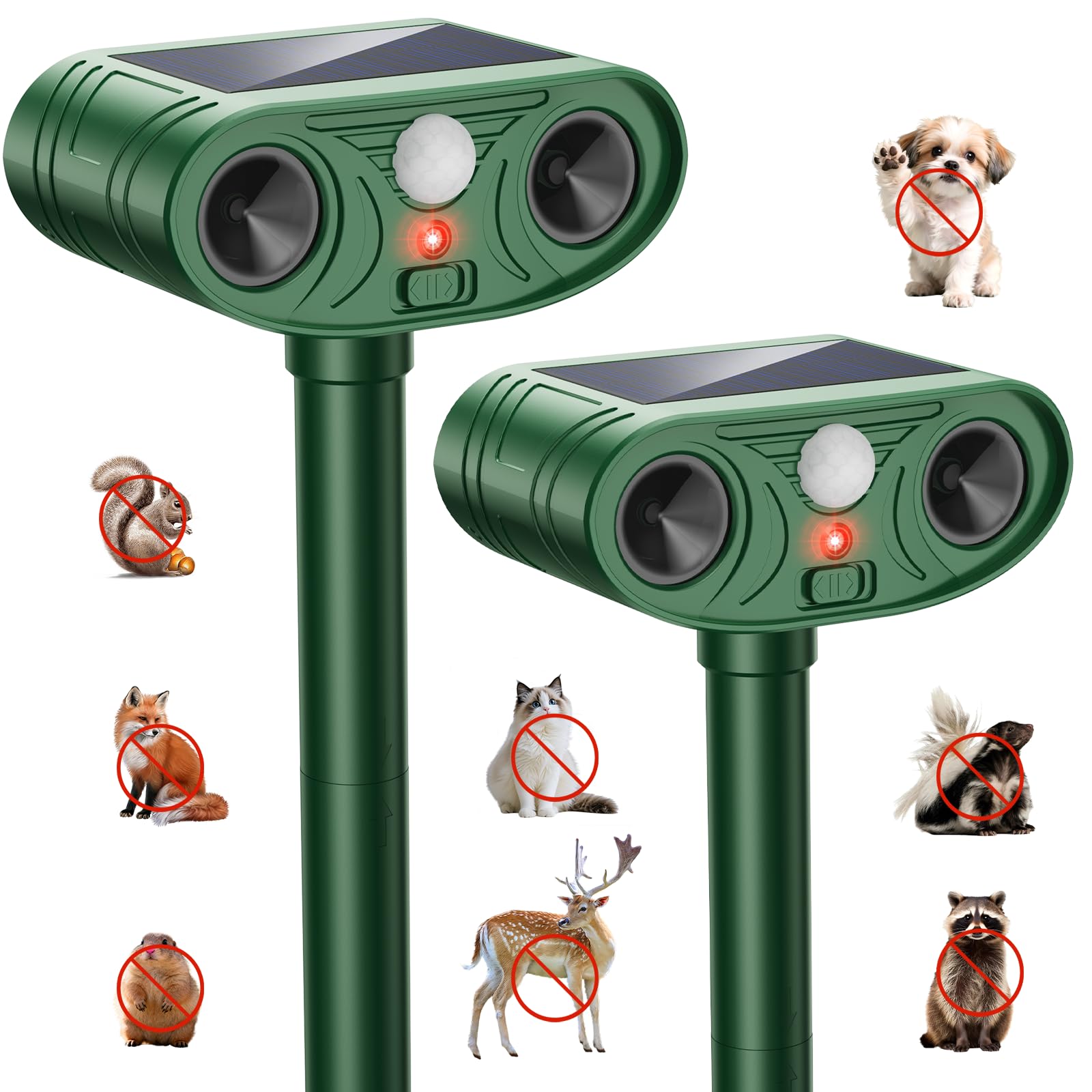 2026 Solar Ultrasonic Animal Repellent Outdoor with Motion Sensor Flash Light, IP66 Waterproof Deer Cat Squirrel Raccoon Repellent for Yard Farm Garden (2 Pack)-image-44