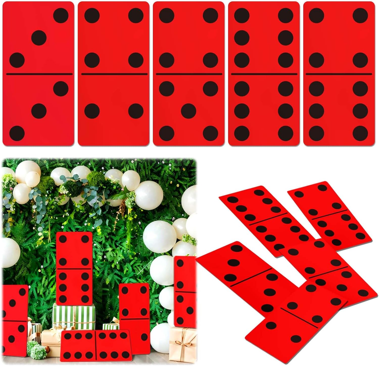 Giant Domino Decor for Casino Theme Party & Game Night - Jumbo 15.7''x7.87'' Cardboard Stand-Up Decoration | Reusable Havana Nights & Birthday Party Props (5 Pcs Large Domino Paper Board)