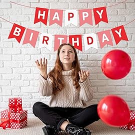 Red Happy Birthday Banner Sign Happy Birthday Bunting Banner Garland for Kids Girl Woman Birthday Tea Party Decorations Bunting Flag Birthday Party Supplies
