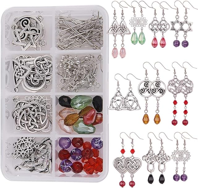 SUNNYCLUE 1 Box DIY 10 Pairs Trinity Celtic Knot Earrings Making Starter Kit Flower of Life Connector Charms Jewellery Making Kit Infinity Love Craft for Women Adults Earring Making Crafts