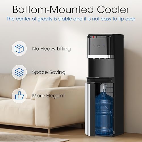 Miniatura 2 de Dispensador de agua de carga inferior para botellas de 5 galones, enfriador de agua de acero inoxidable con 3 temperaturas, caliente, frío y