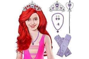 9 Pcs Set Ariel Princess Wig for Kids with Accessories