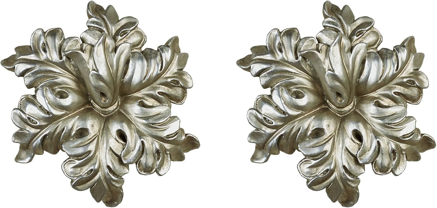 Vilayna Window Treatment Wall Tieback Pair | Handpainted Antique Ivory | Elegant Acanthus Leaf Flower Cluster Holds Your Curtain Panels or Sheer Drapery | Wall-Mounted Deep Knob Hook Holdback Set of 2