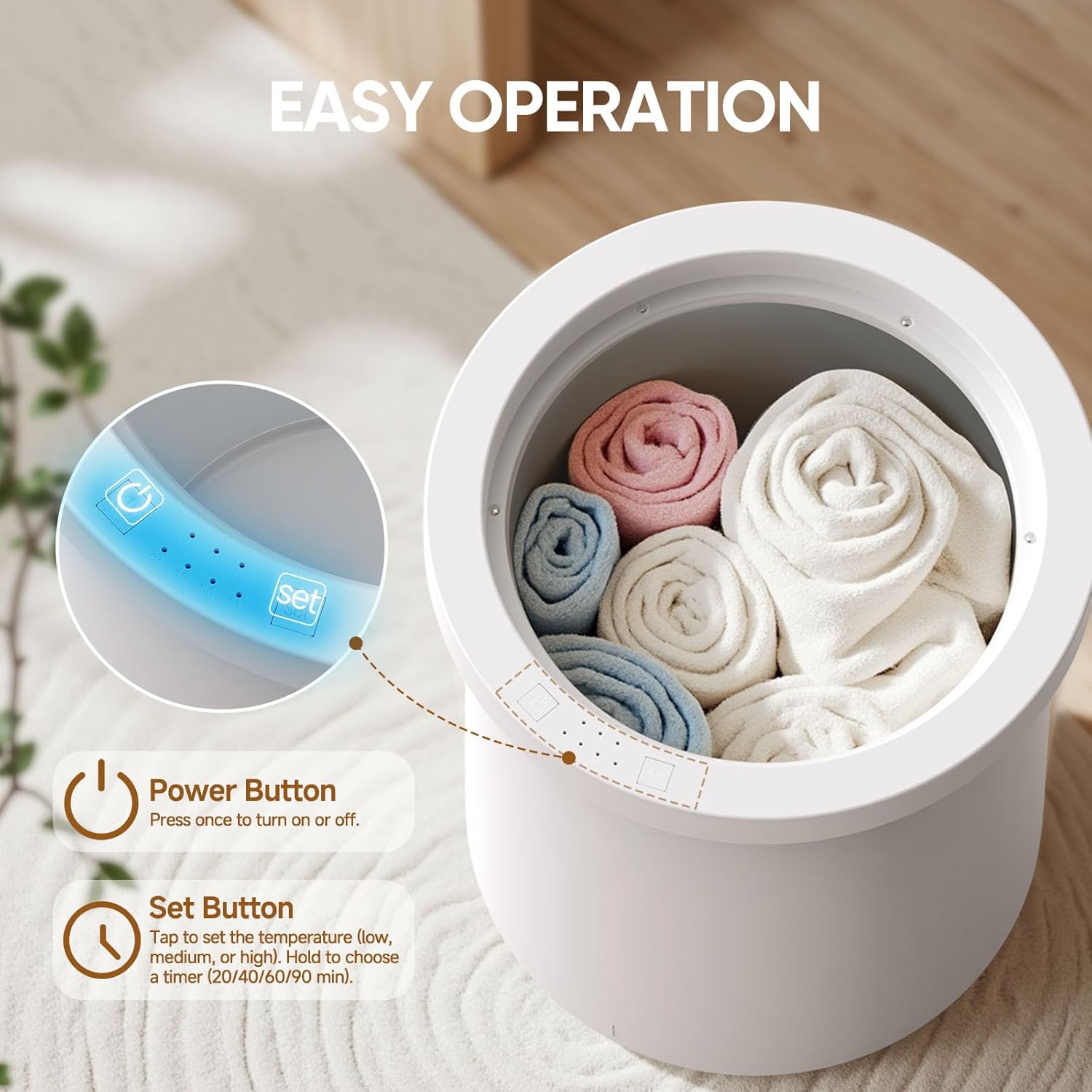 Large Towel Warmer Bucket for Bathroom with One-Touch Start, Fast & Even Heating, Auto Shut-Off Timer, Fits Up to Two 40"X70" Oversized Towels, Bathrobes, Blankets, Heartwarming Gifts for Mothers