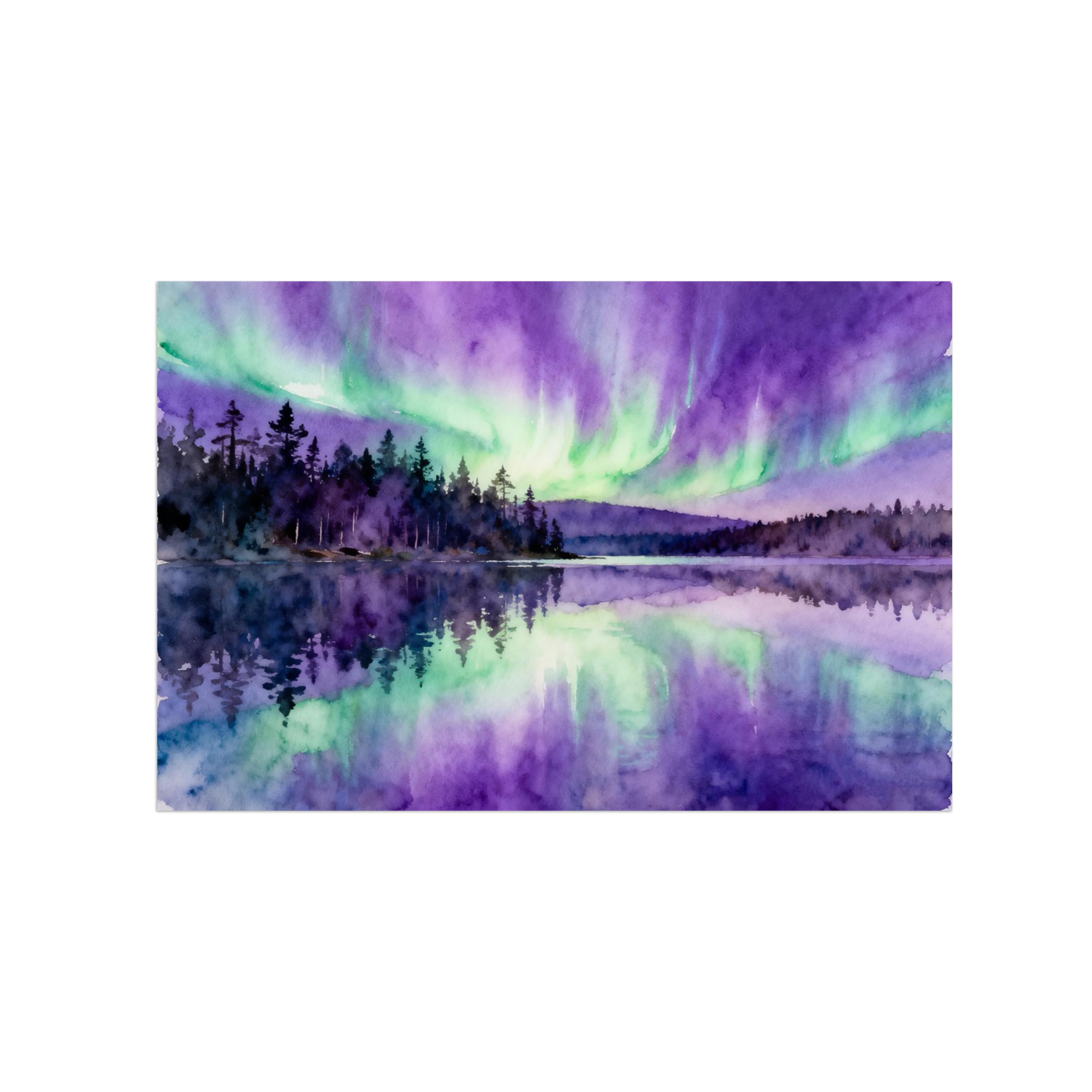 OZPWBVY Aurora Forest Lake Landscape Canvas Wall Art Print Painting 60x90cm Unframed