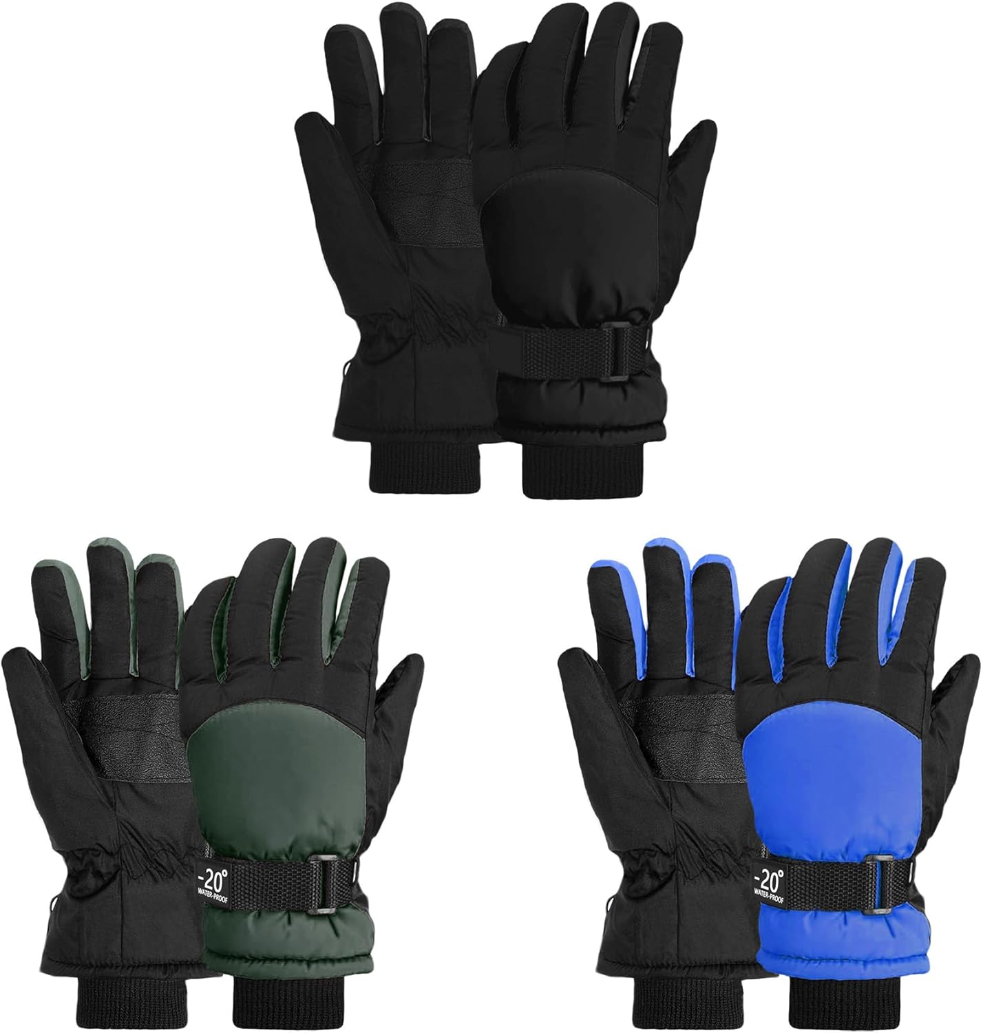 3 Pairs Winter Gloves for Kids Waterproof Snow Ski Gloves for Boys Girls Outdoor Toddler Mittens