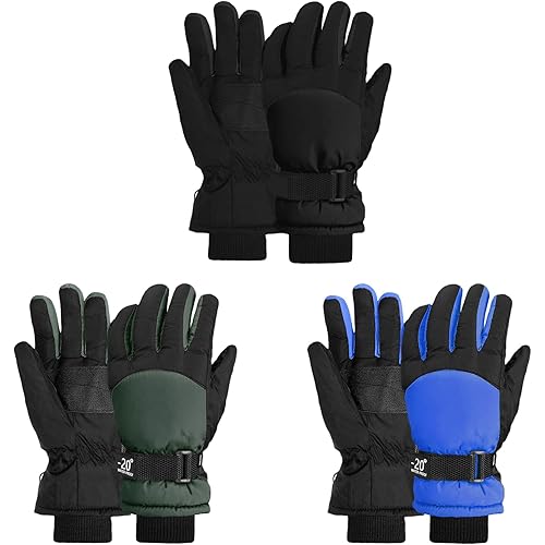 3 Pairs Winter Gloves for Kids Waterproof Snow Ski Gloves for Boys Girls Outdoor Toddler Mittens
